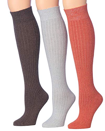 Tipi Toe Women's Ribbed Cable Knee High Wool-Blend Boot Socks in various colors, showcasing their stylish design and knee-high length.