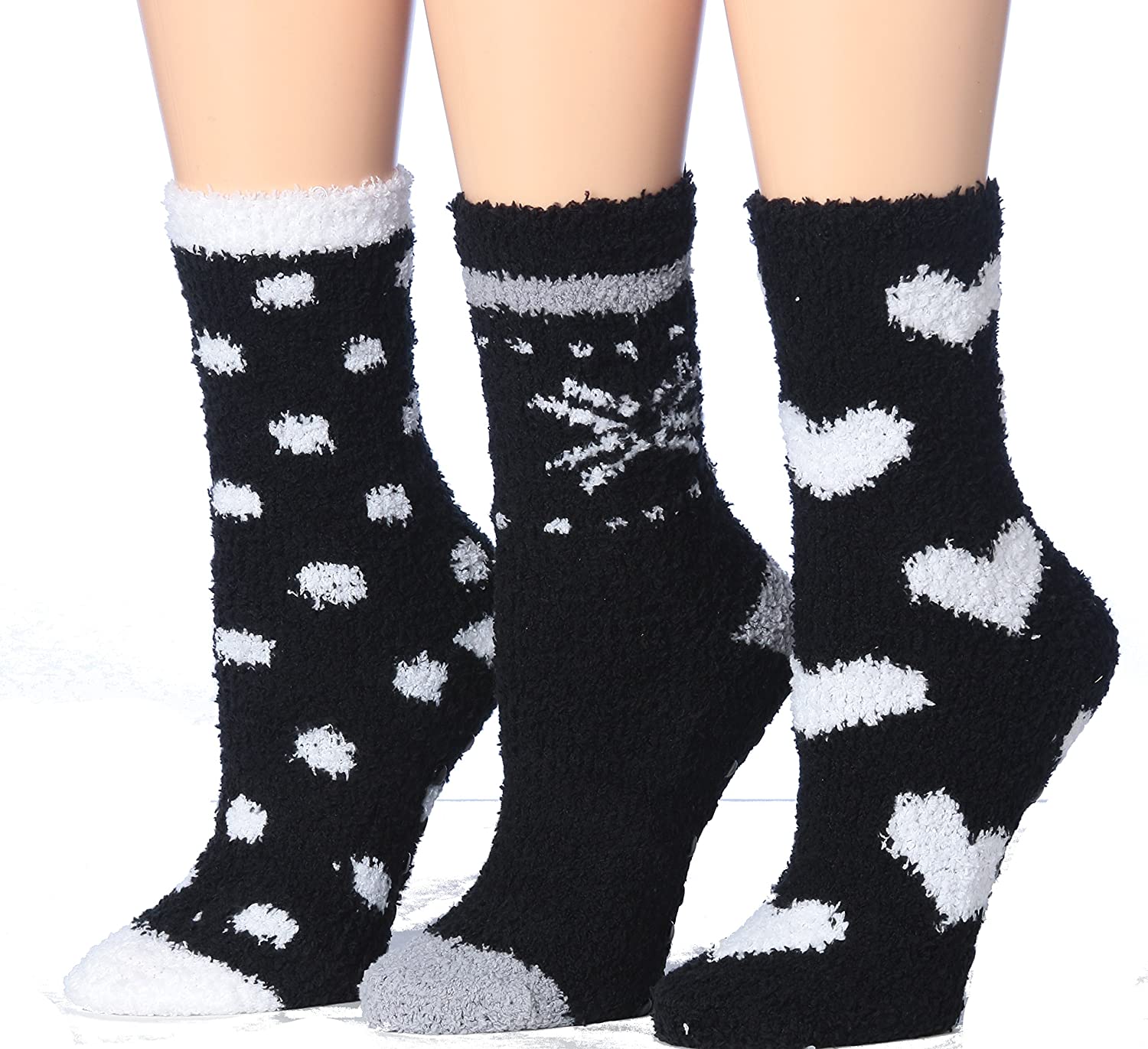 Tipi Toe Women's 3-Pairs Winter Snowflakes Anti-Skid Soft Fuzzy Crew Socks featuring cozy microfiber material and festive snowflake patterns.