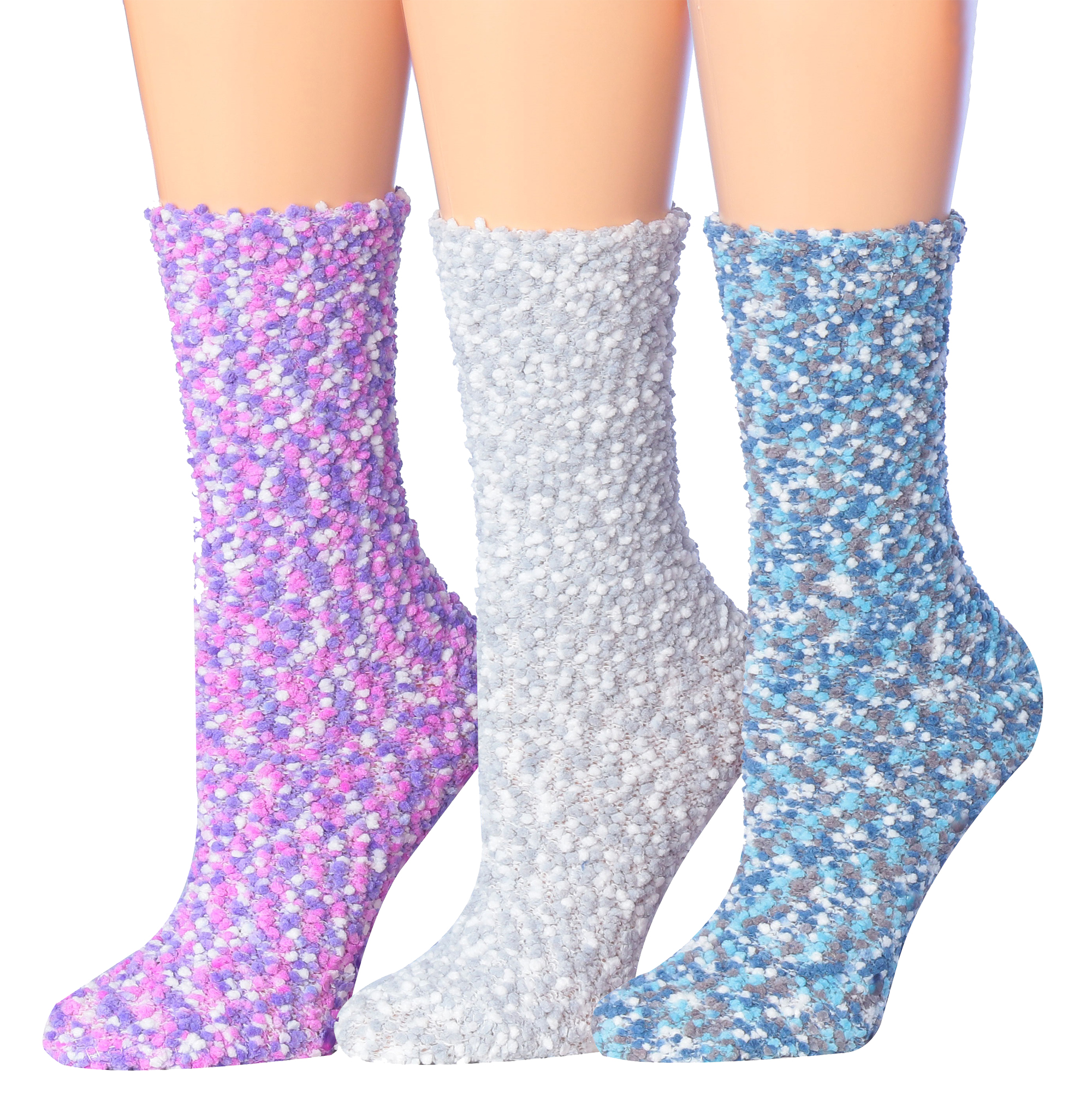 Tipi Toe Women's 3-Pairs Winter Snowflakes Anti-Skid Soft Fuzzy Crew Socks featuring cozy microfiber material and festive snowflake patterns.