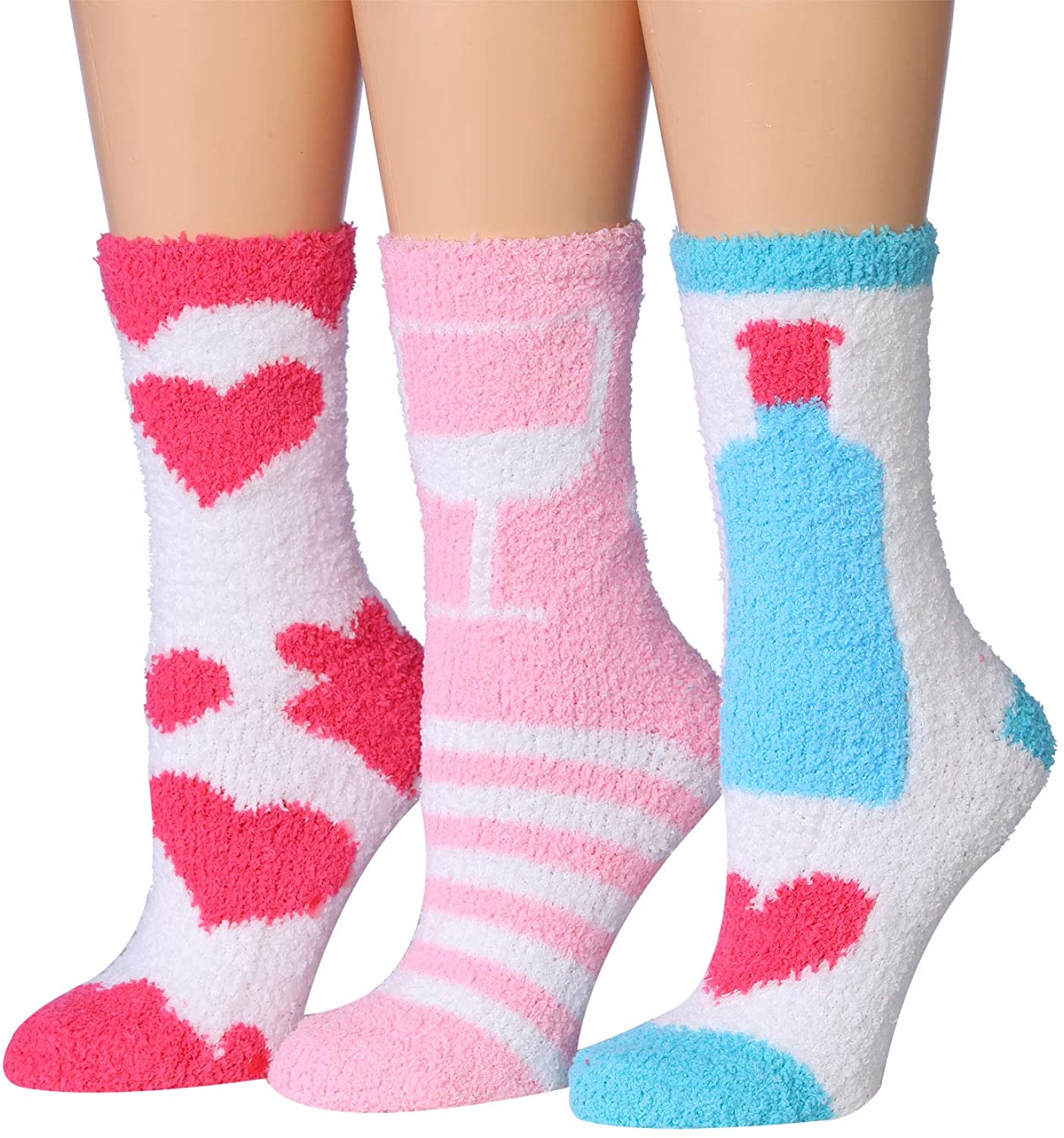 Tipi Toe Women's 3-Pairs Winter Snowflakes Anti-Skid Soft Fuzzy Crew Socks featuring cozy microfiber material and festive snowflake patterns.