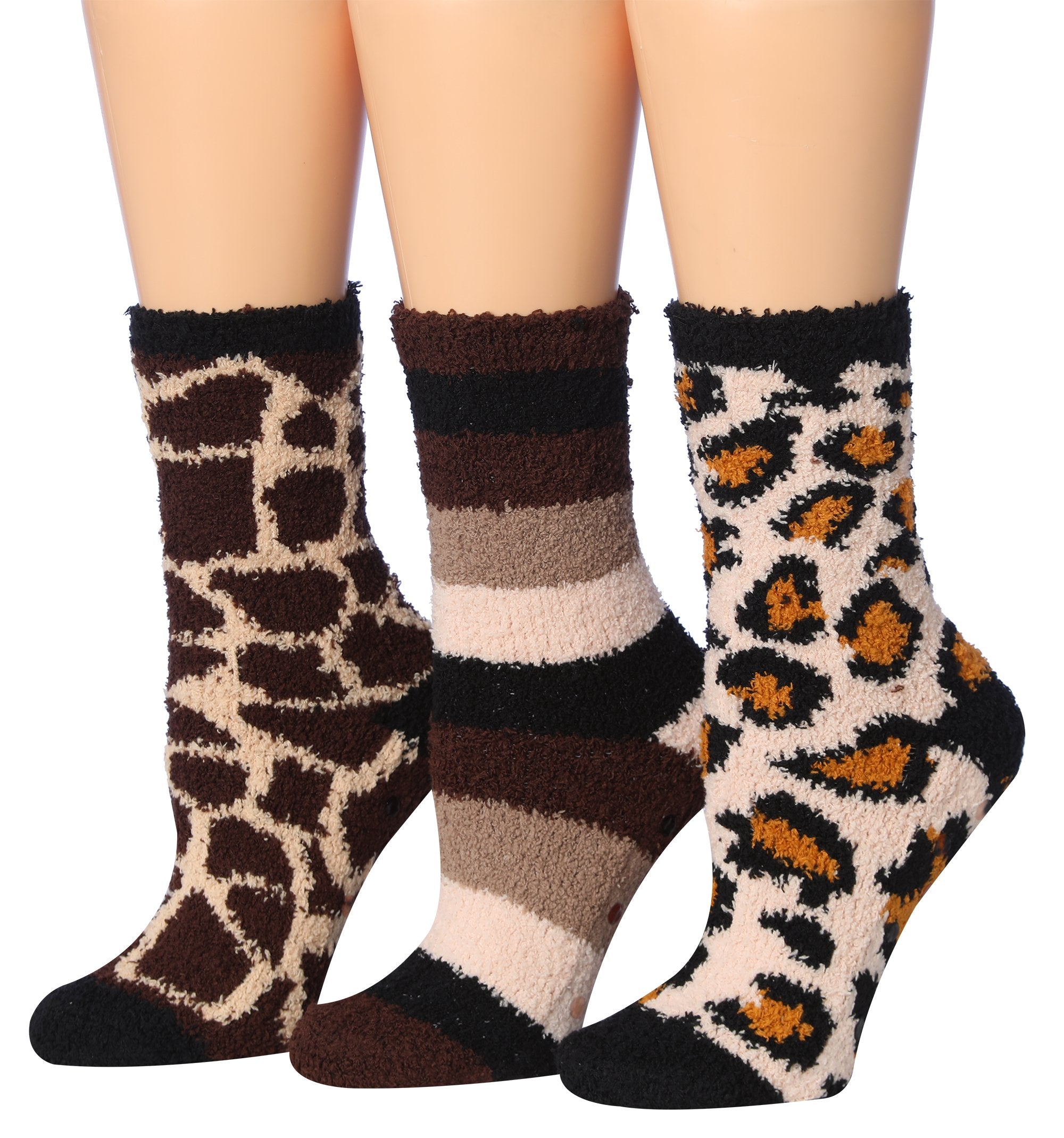 Tipi Toe Women's 3-Pairs Winter Snowflakes Anti-Skid Soft Fuzzy Crew Socks featuring cozy microfiber material and festive snowflake patterns.