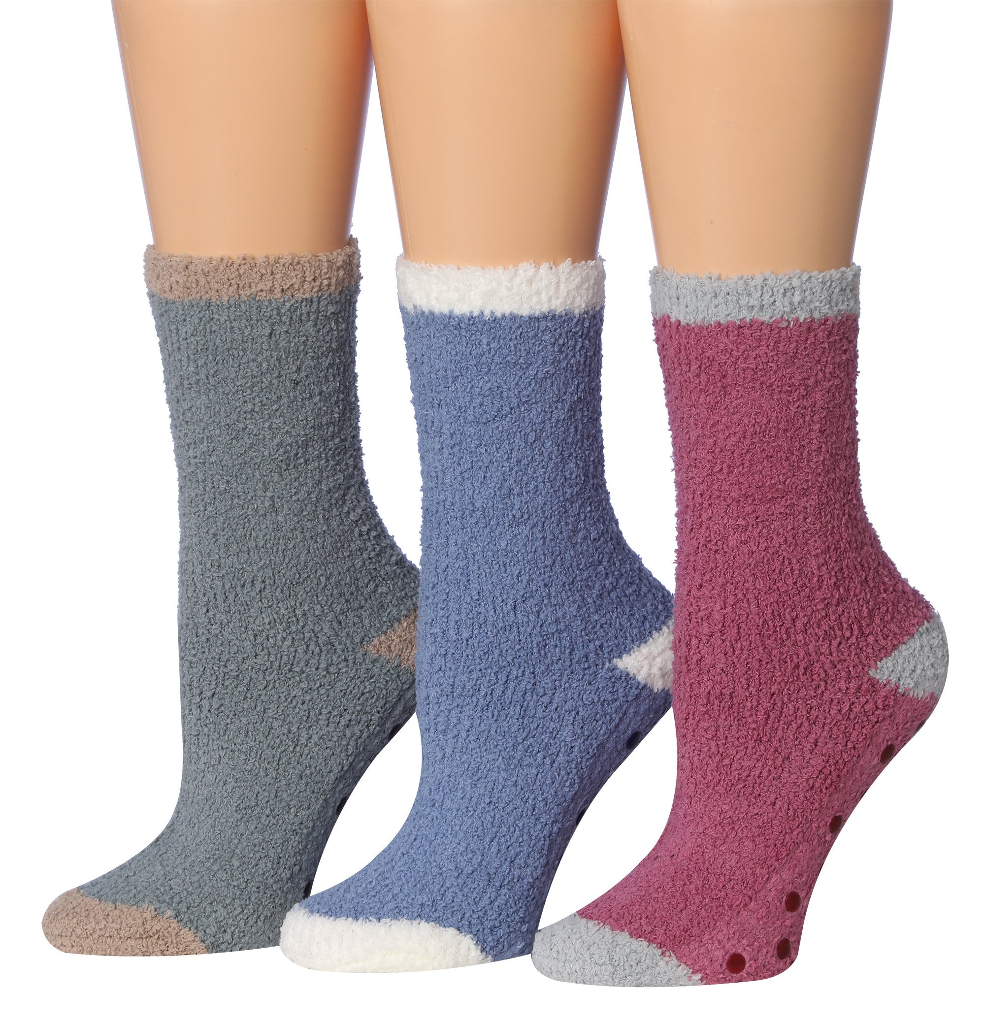 Tipi Toe Women's 3-Pairs Winter Snowflakes Anti-Skid Soft Fuzzy Crew Socks featuring cozy microfiber material and festive snowflake patterns.