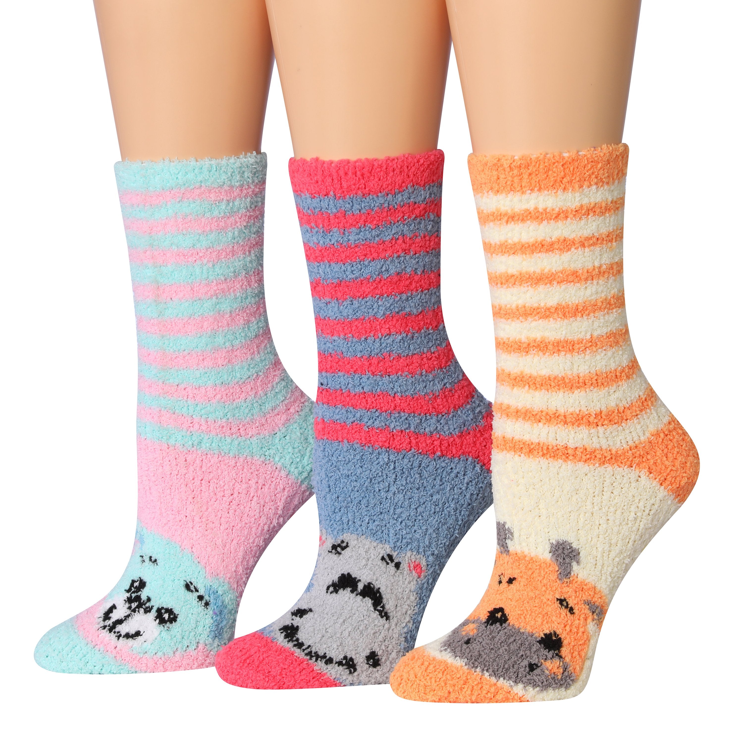 Tipi Toe Women's 3-Pairs Winter Snowflakes Anti-Skid Soft Fuzzy Crew Socks featuring cozy microfiber material and festive snowflake patterns.