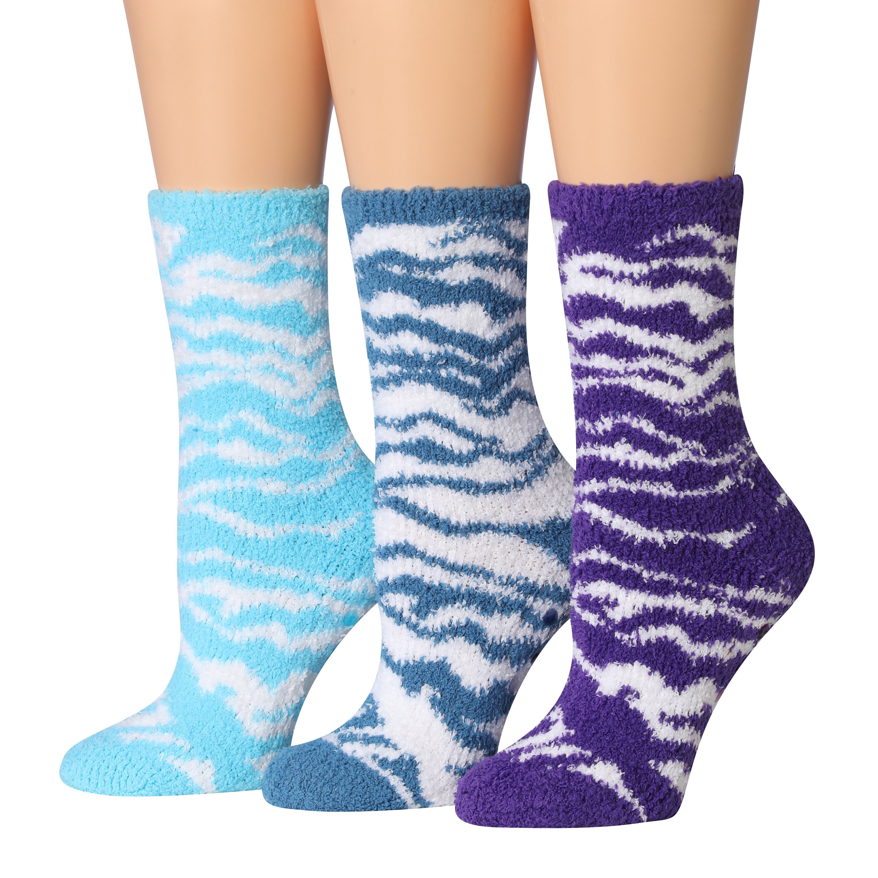 Tipi Toe Women's 3-Pairs Winter Snowflakes Anti-Skid Soft Fuzzy Crew Socks featuring cozy microfiber material and festive snowflake patterns.