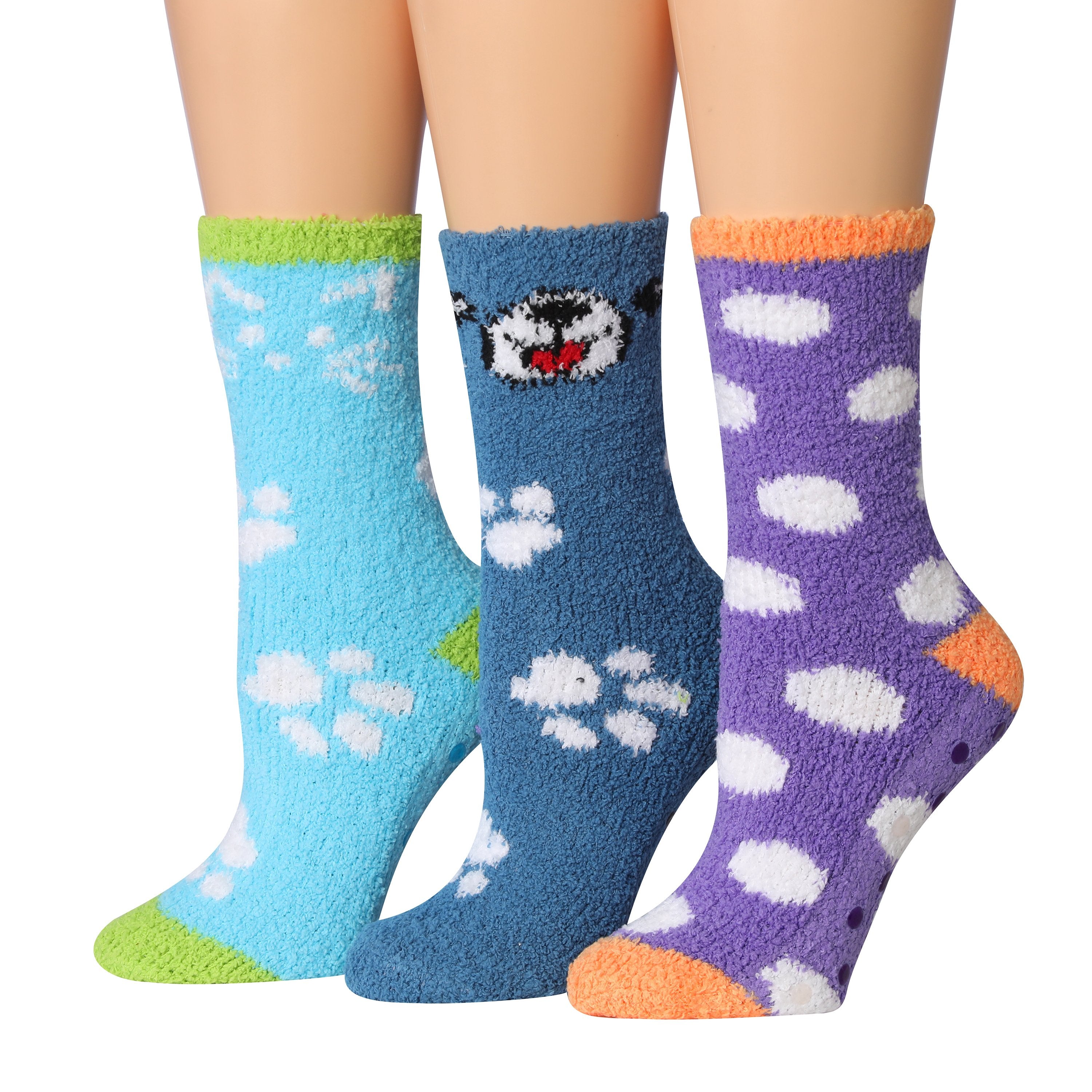 Tipi Toe Women's 3-Pairs Winter Snowflakes Anti-Skid Soft Fuzzy Crew Socks featuring cozy microfiber material and festive snowflake patterns.