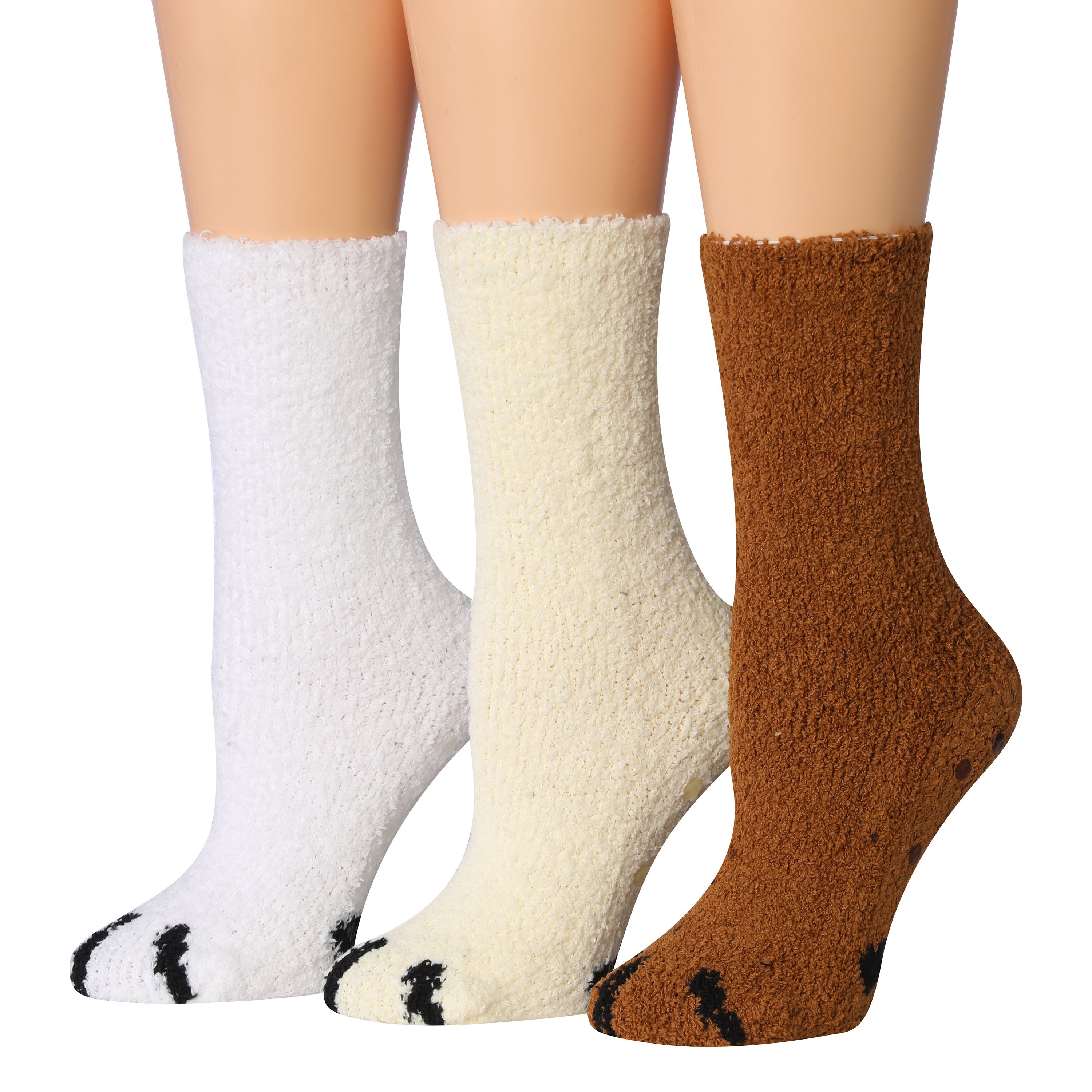 Tipi Toe Women's 3-Pairs Winter Snowflakes Anti-Skid Soft Fuzzy Crew Socks featuring cozy microfiber material and festive snowflake patterns.