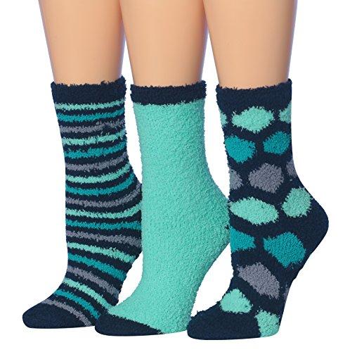 Tipi Toe Women's 3-Pairs Winter Snowflakes Anti-Skid Soft Fuzzy Crew Socks featuring cozy microfiber and festive snowflake designs.