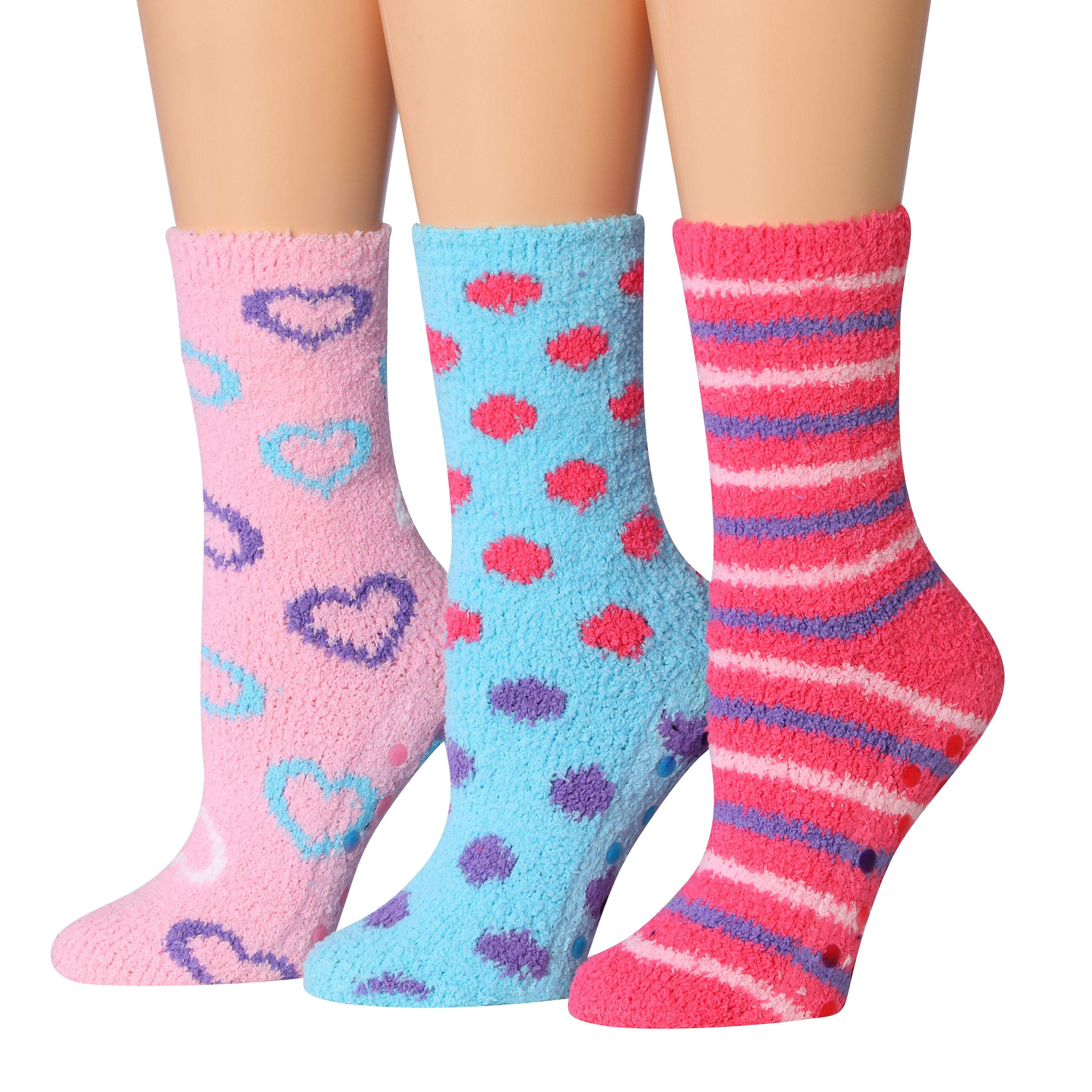 Tipi Toe Women's 3-Pairs Winter Snowflakes Anti-Skid Soft Fuzzy Crew Socks featuring cozy microfiber and festive snowflake designs.