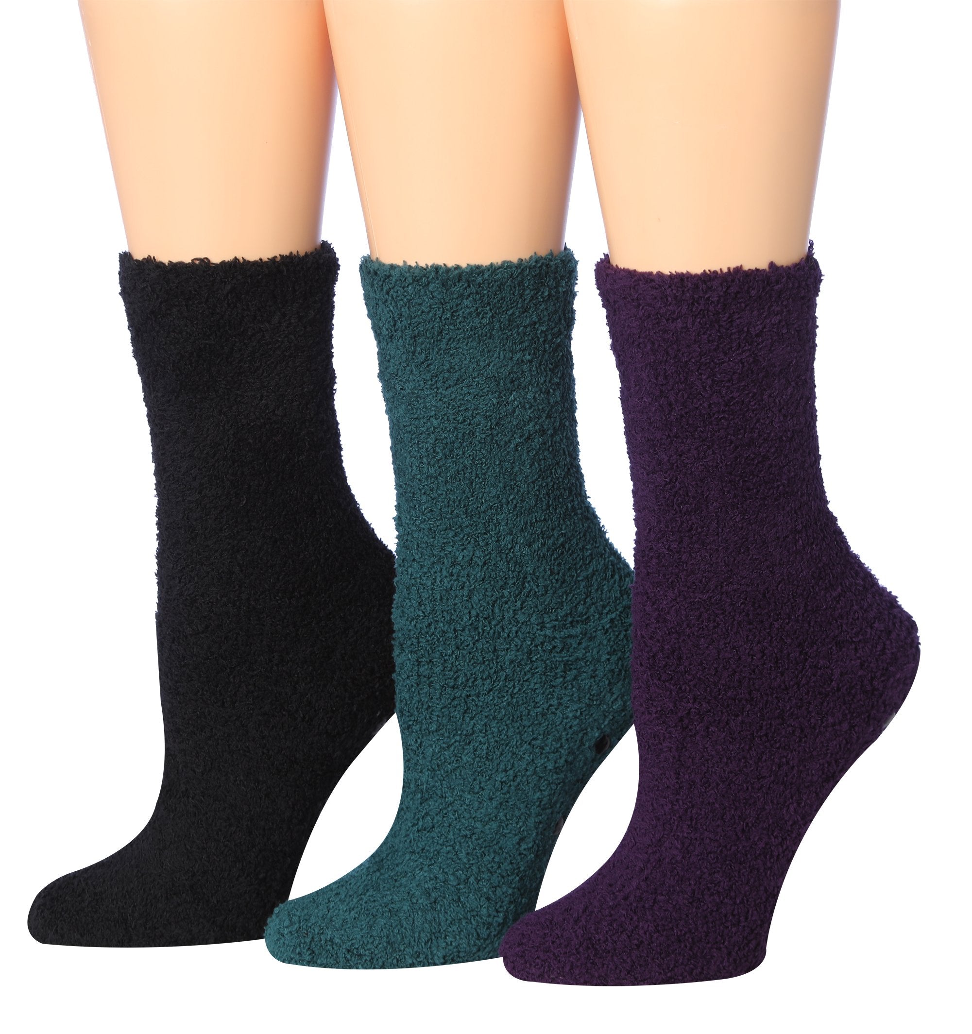 Tipi Toe Women's 3-Pairs Winter Snowflakes Anti-Skid Soft Fuzzy Crew Socks in various colors and patterns, showcasing their cozy and stylish design.