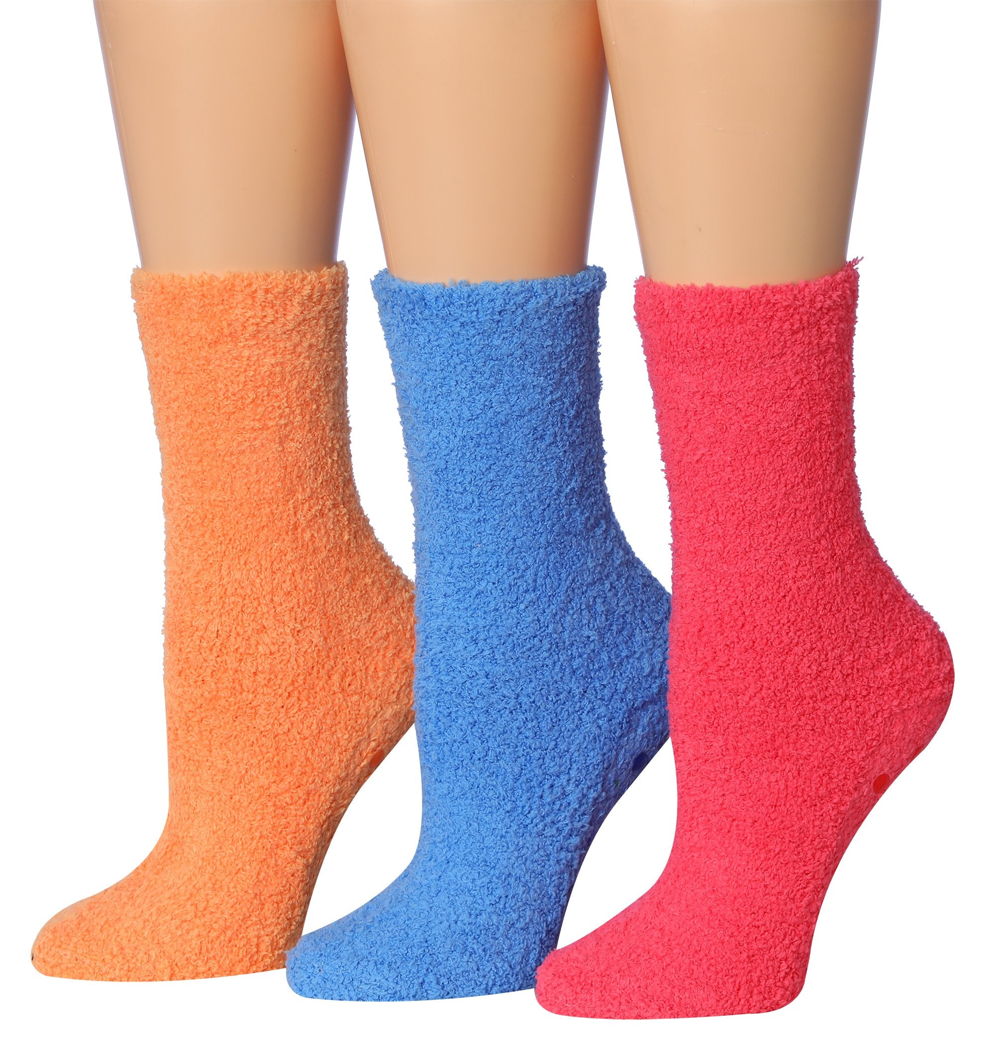 Tipi Toe Women's 3-Pairs Winter Snowflakes Anti-Skid Soft Fuzzy Crew Socks in various colors and patterns, showcasing their cozy and stylish design.