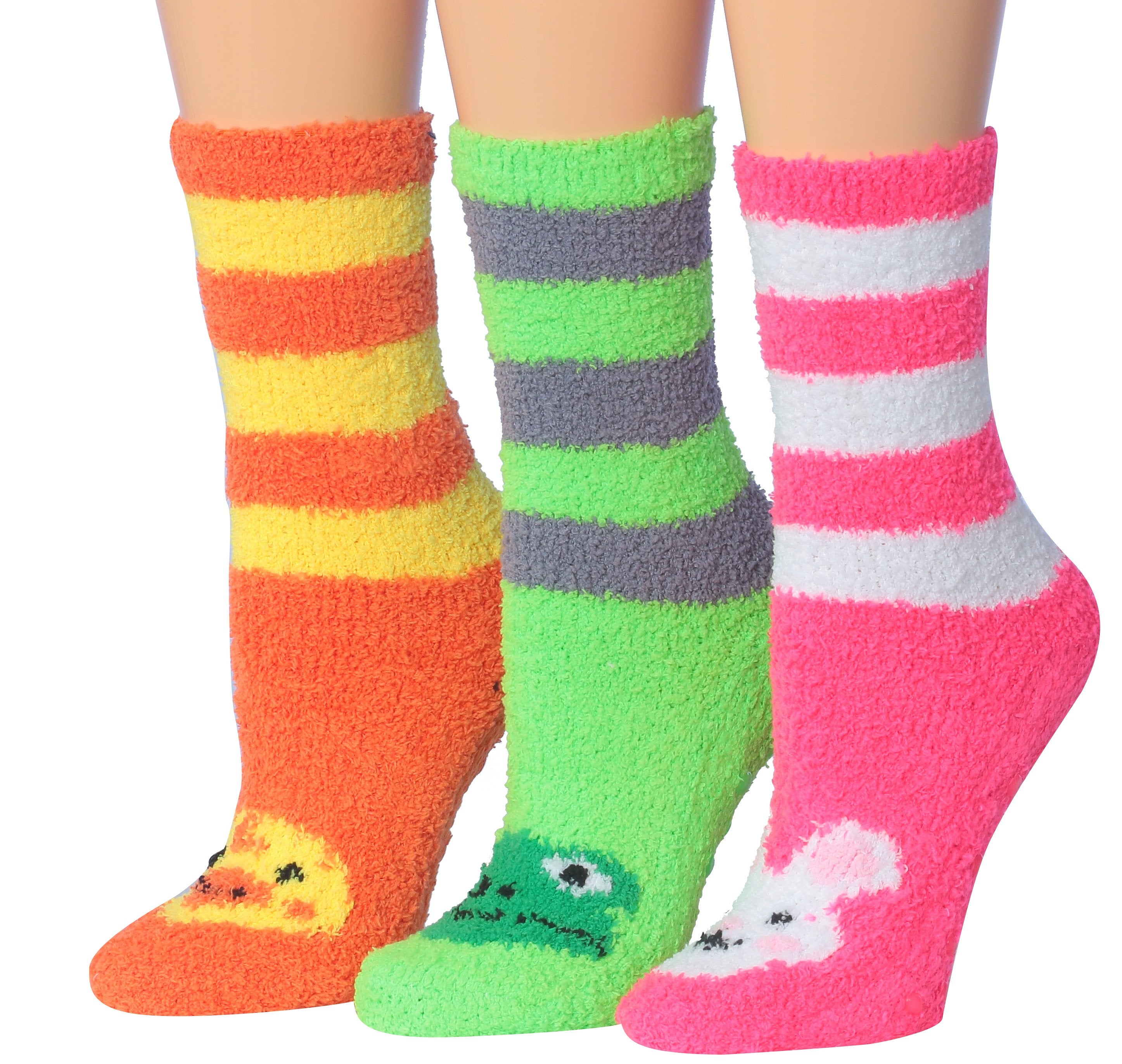 Tipi Toe Women's 3-Pairs Winter Snowflakes Anti-Skid Soft Fuzzy Crew Socks in various colors and patterns, showcasing their cozy and stylish design.