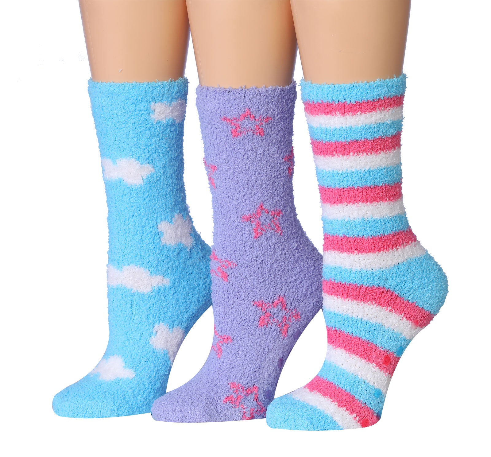 Tipi Toe Women's 3-Pairs Winter Snowflakes Anti-Skid Soft Fuzzy Crew Socks featuring cozy microfiber and stylish snowflake designs.