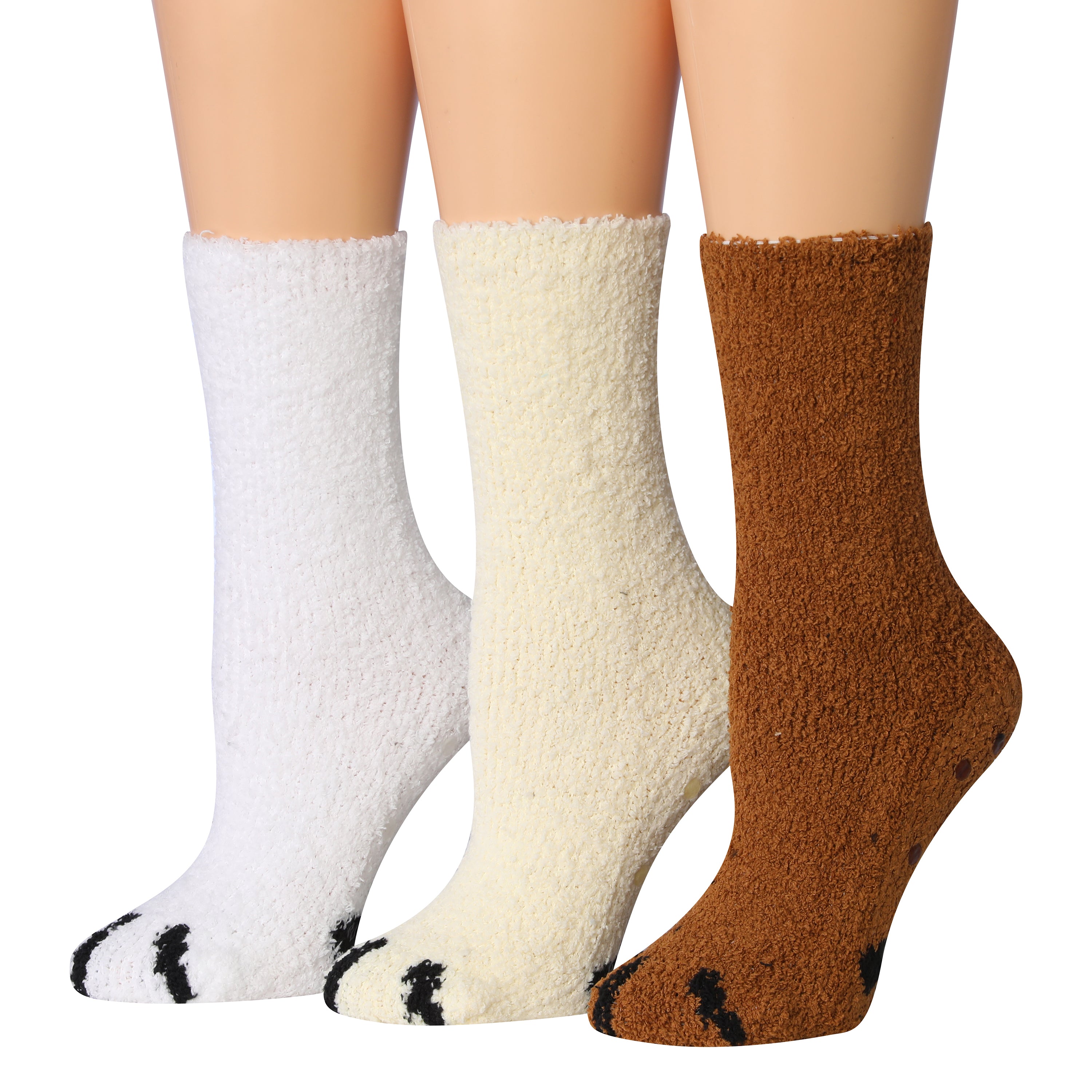 Tipi Toe Women's 3-Pairs Winter Snowflakes Anti-Skid Soft Fuzzy Crew Socks featuring cozy microfiber and stylish snowflake designs.