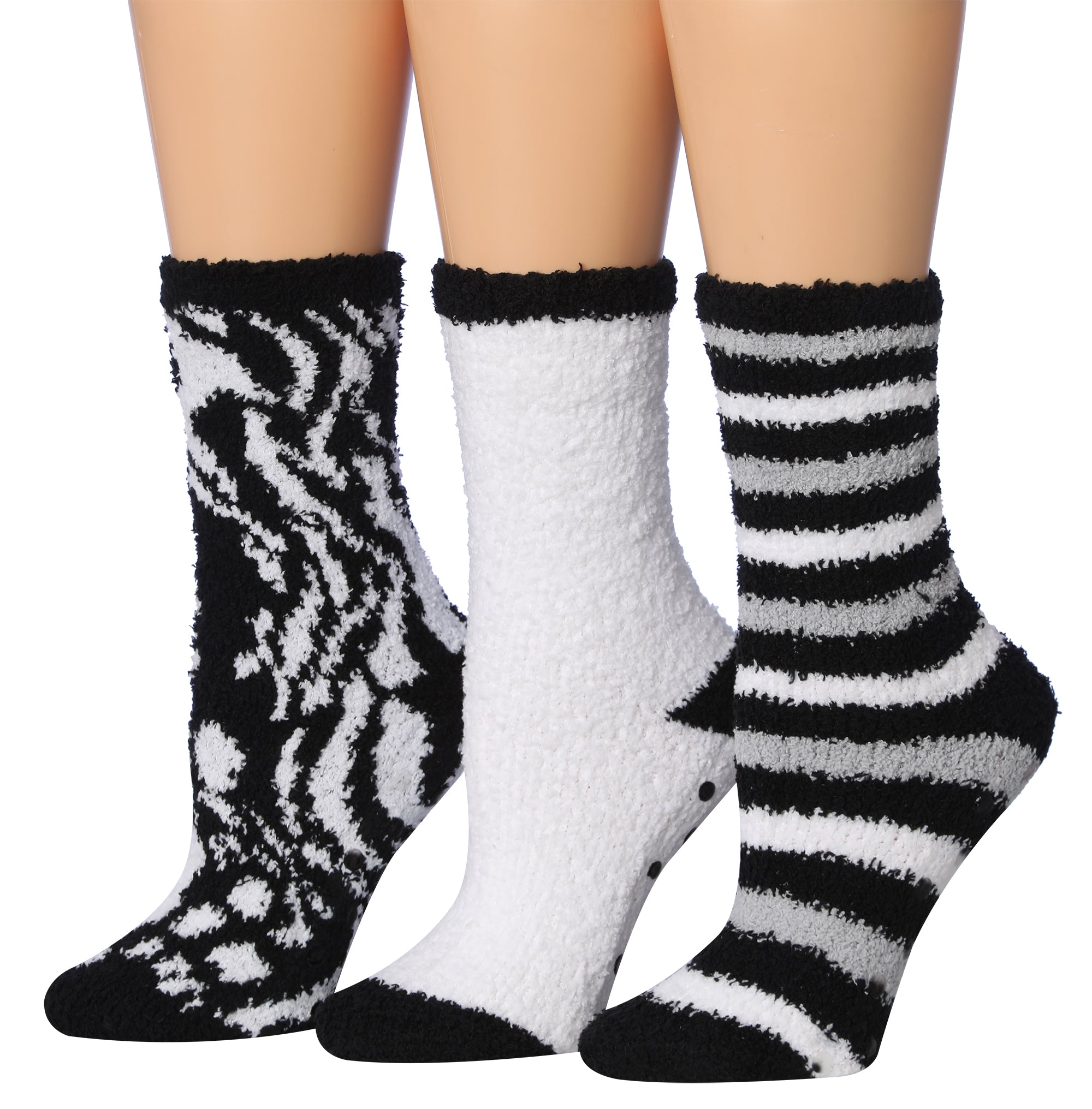 Tipi Toe Women's 3-Pairs Winter Snowflakes Anti-Skid Soft Fuzzy Crew Socks featuring cozy microfiber and stylish snowflake designs.