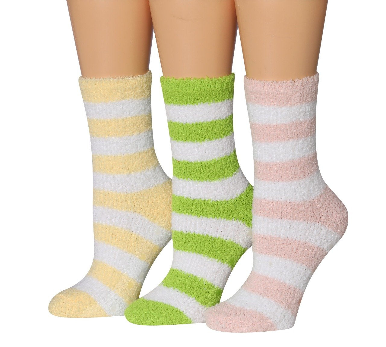 Tipi Toe Women's 3-Pairs Winter Snowflakes Anti-Skid Soft Fuzzy Crew Socks in various colors with a cozy design.