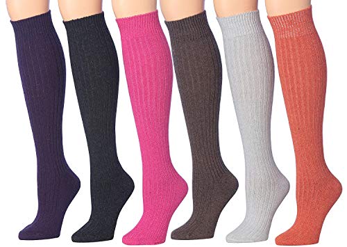 Tipi Toe Women's 6 Pairs Ragg Marled Ribbed Mid-Calf High Wool-Blend socks in various colors, showcasing their stylish ribbed design.