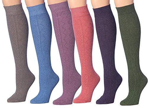 Tipi Toe Women's 6 Pairs Ragg Marled Ribbed Mid-Calf High Wool-Blend socks displayed in various colors and patterns, showcasing their stylish design.