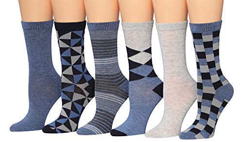 A colorful assortment of Tipi Toe women's crew dress socks featuring funky patterns and vibrant colors, neatly arranged in pairs.