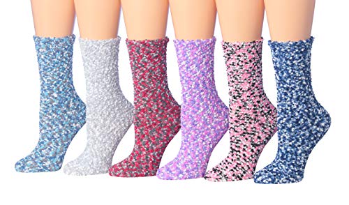 A colorful assortment of Tipi Toe Women's cozy microfiber anti-skid fuzzy crew socks, showcasing various vibrant colors and textures.