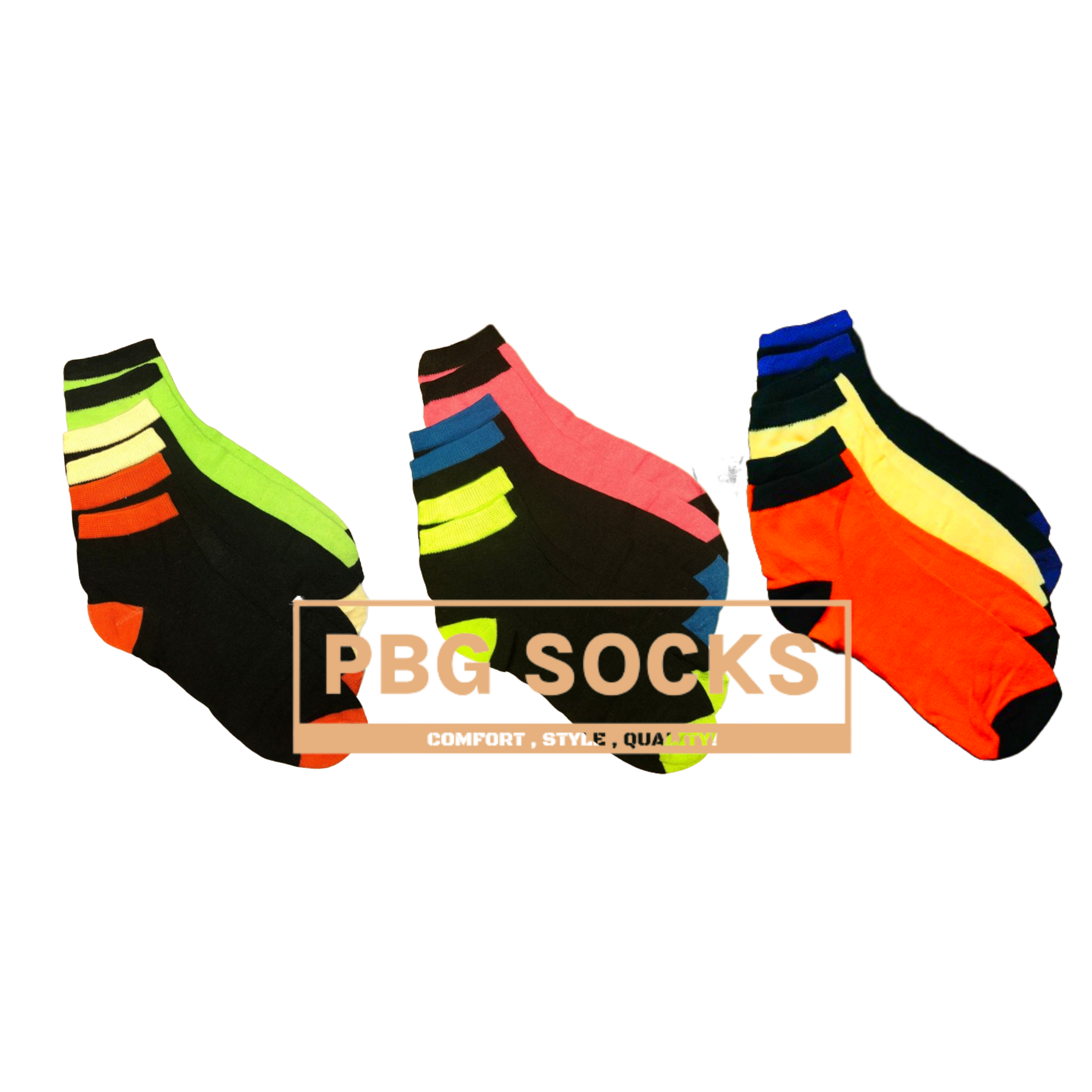 A collection of trendy women's socks in various solid colors and patterns, showcasing their stylish and breathable design.