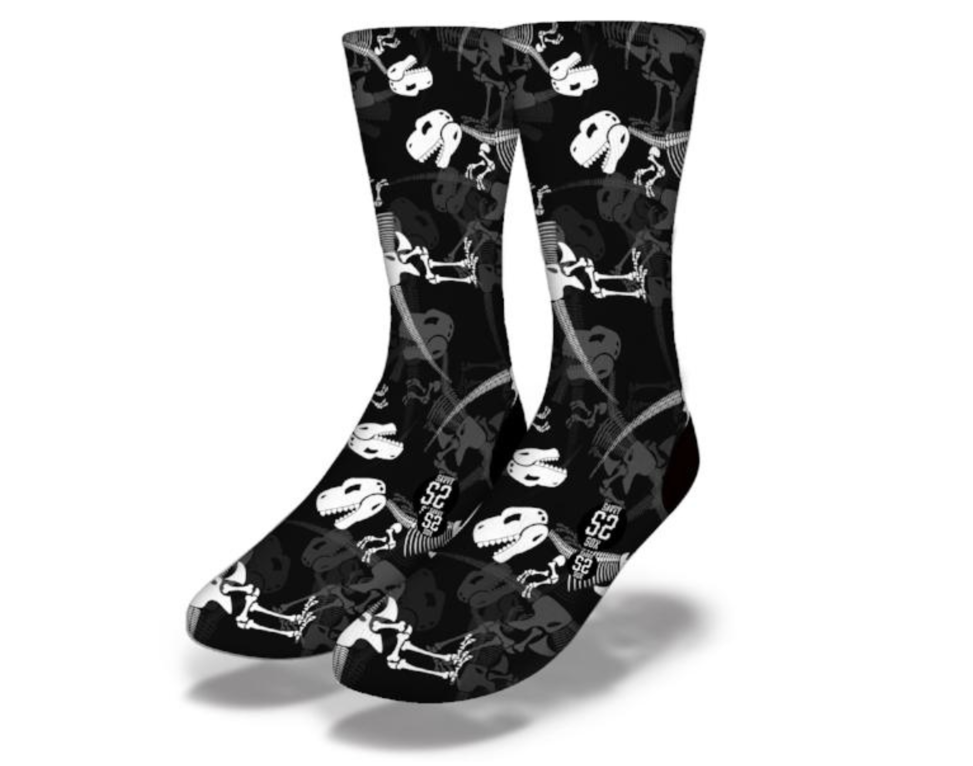 Colorful T-REX X-RAYS Fun Dinosaur Socks featuring playful dinosaur designs, perfect for kids and adults.