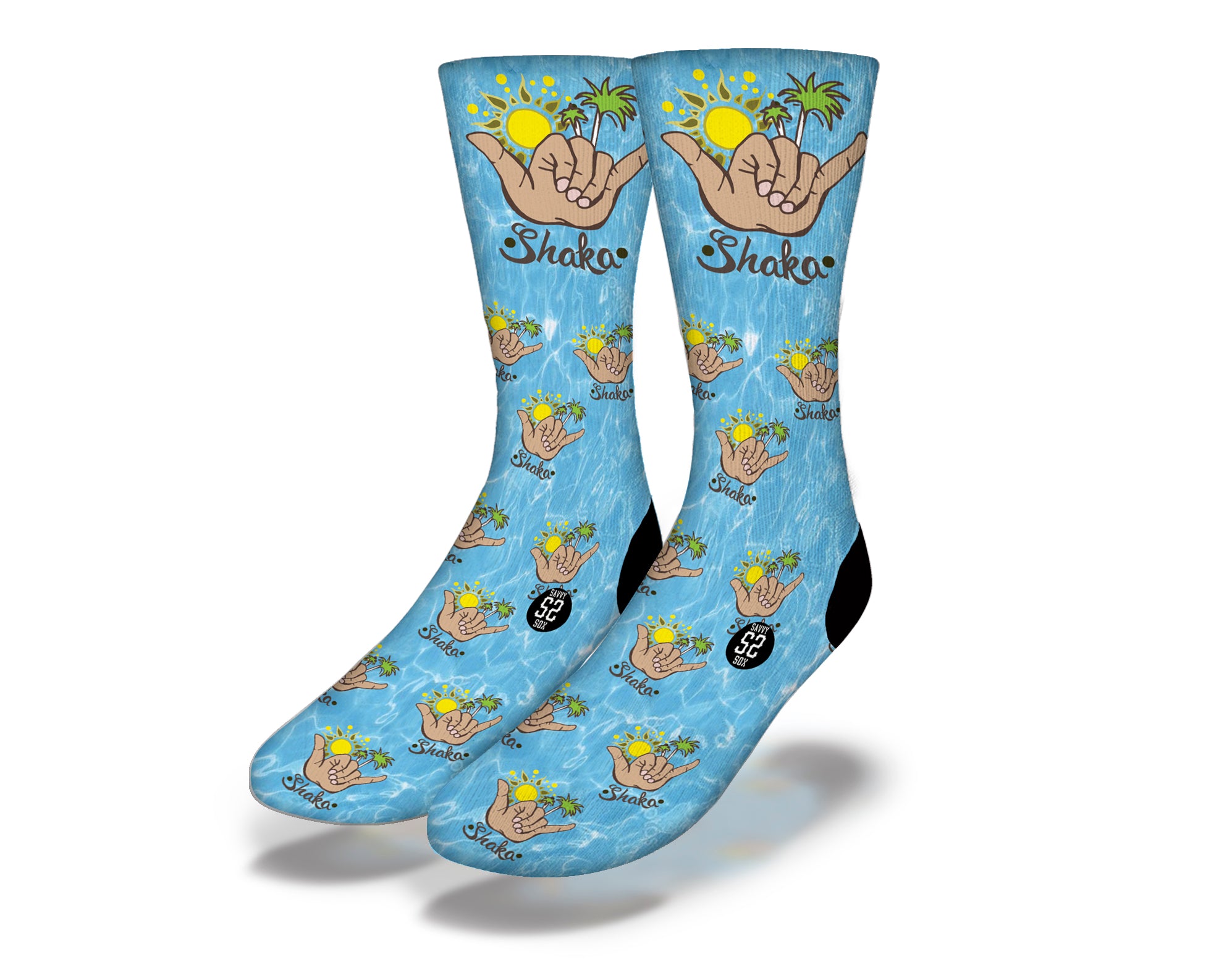 TROPI SHAKA POOL REFLECTIONS fun surfing socks featuring vibrant ocean creatures and marine life designs, perfect for beach lovers.