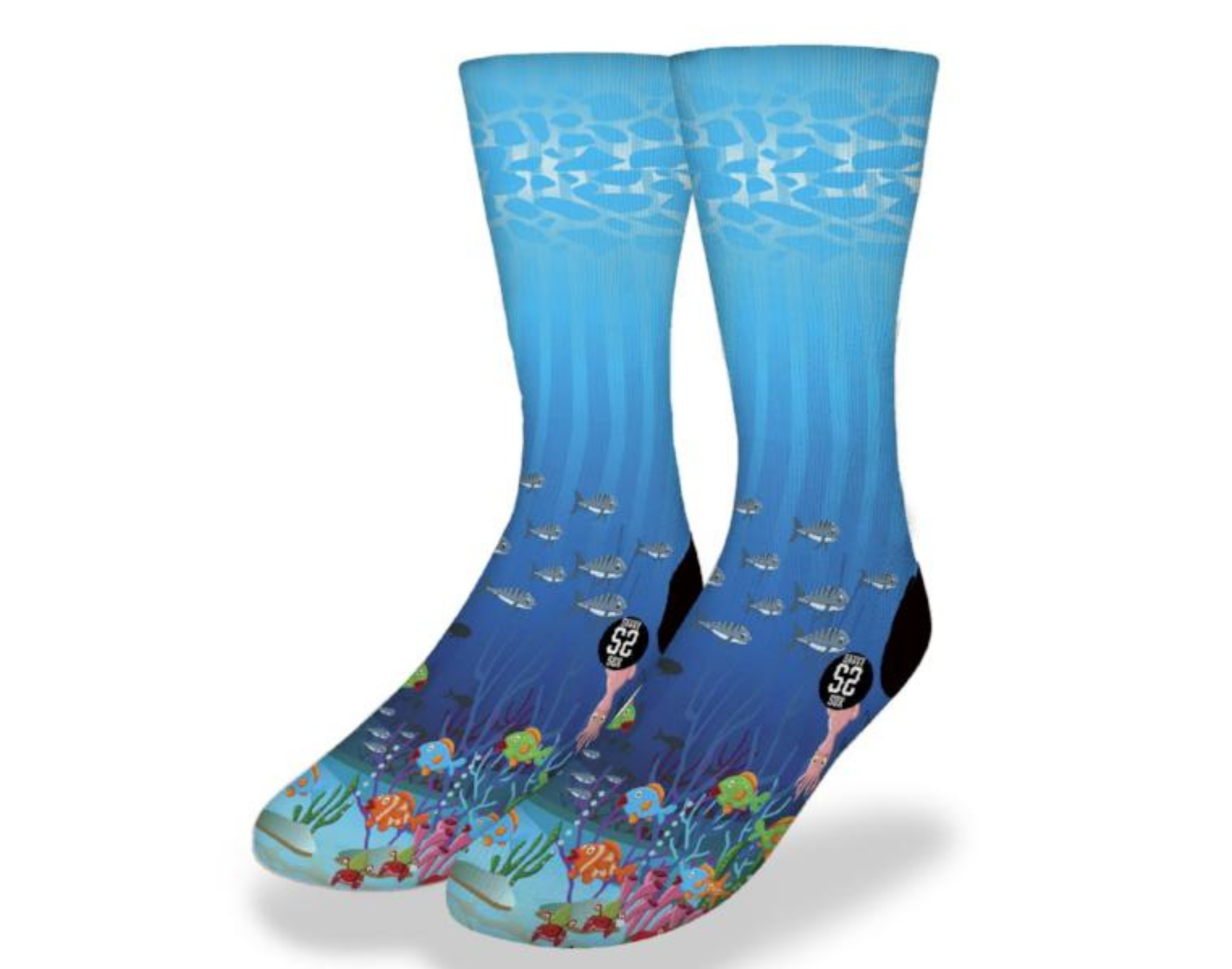 Colorful Tropical School of Fish socks featuring vibrant coral reef fish patterns, perfect for ocean lovers and beach enthusiasts.