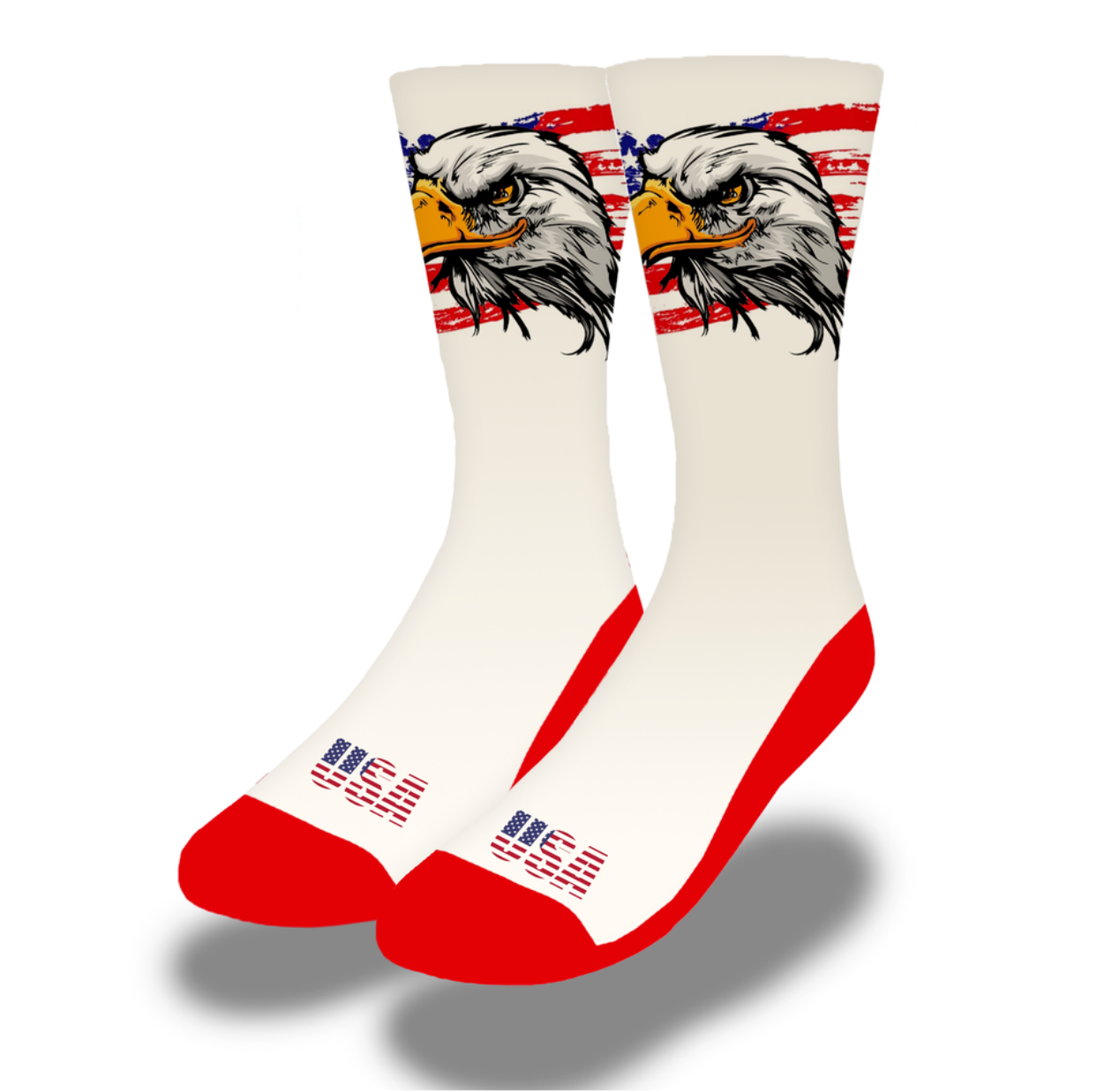 A pair of USA Bald Eagle socks featuring a majestic eagle design, perfect for patriotic occasions.