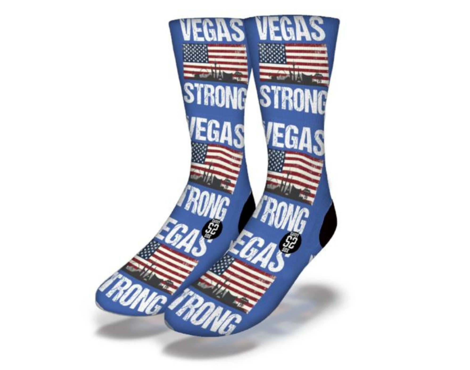 Blue Vegas Strong Socks symbolizing support for shooting victims, featuring a comfortable design.