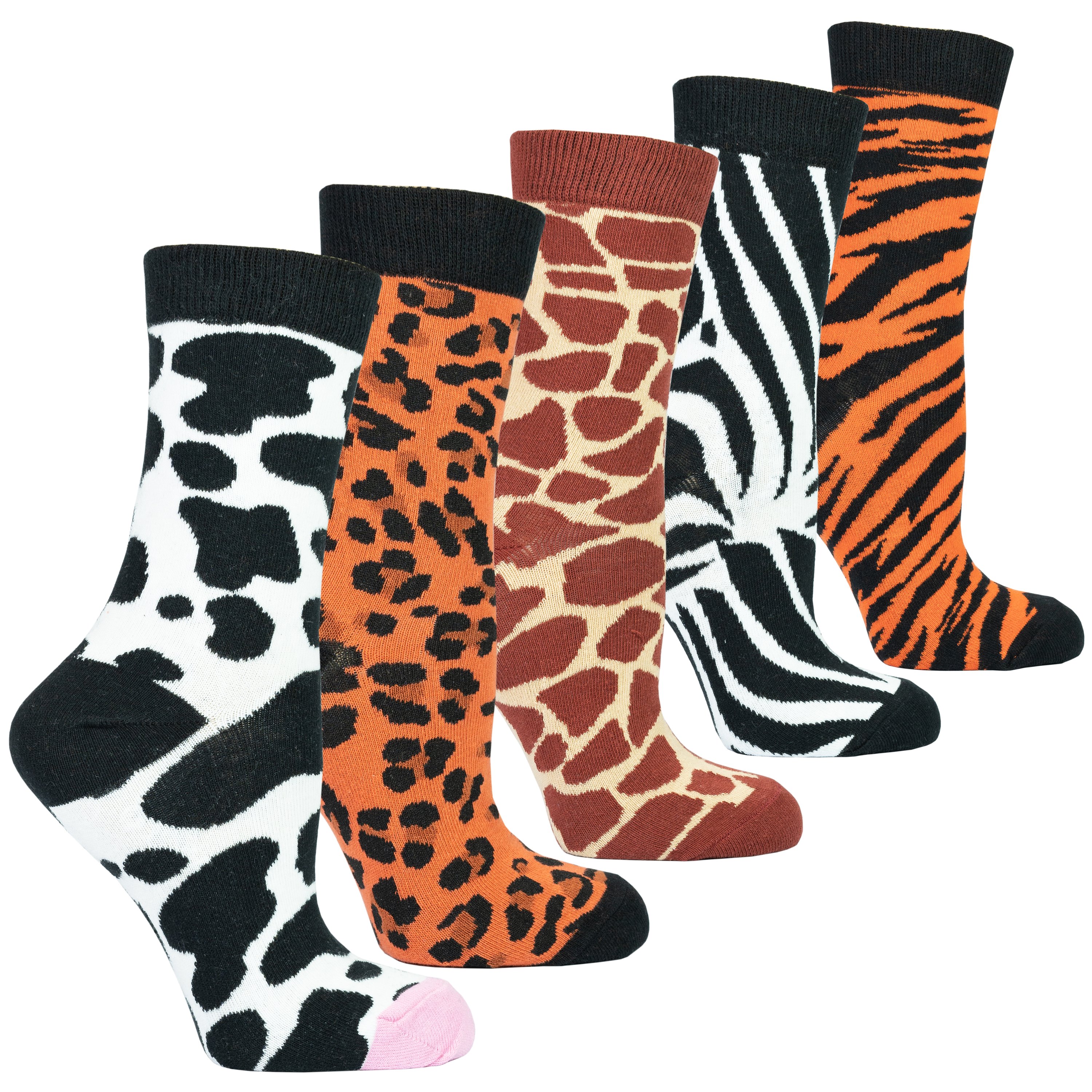 Colorful Women's Animal Kingdom Socks Set featuring trendy animal patterns and vibrant colors, made from soft Turkish cotton.