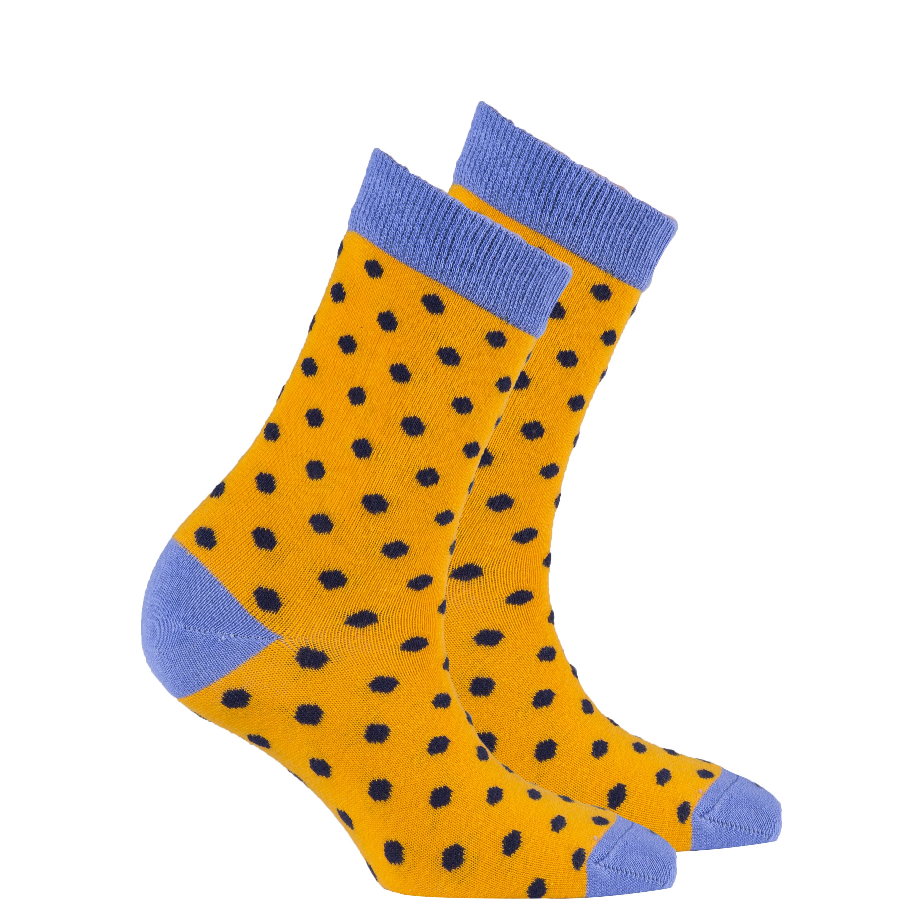 A pair of Women's Apricot Dot Socks featuring a colorful dot pattern, made from soft Turkish cotton for comfort and style.