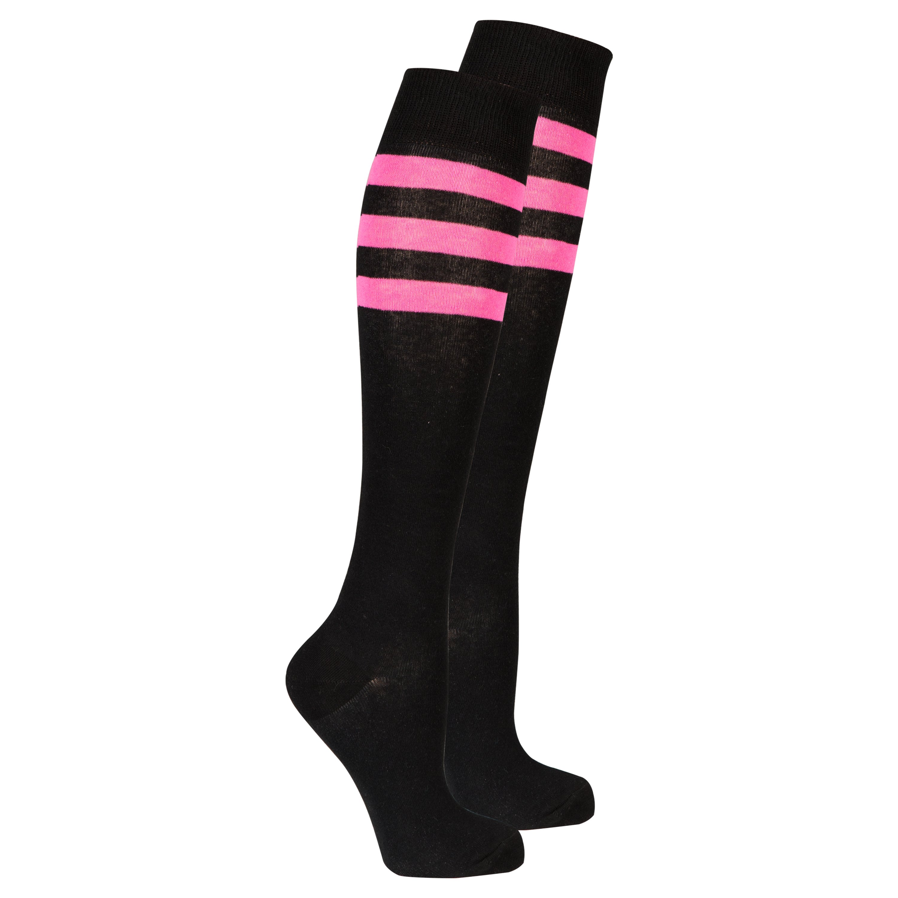 Women's Black Candy Stripe Knee High Socks featuring a trendy design with colorful stripes, perfect for adding style to any outfit.