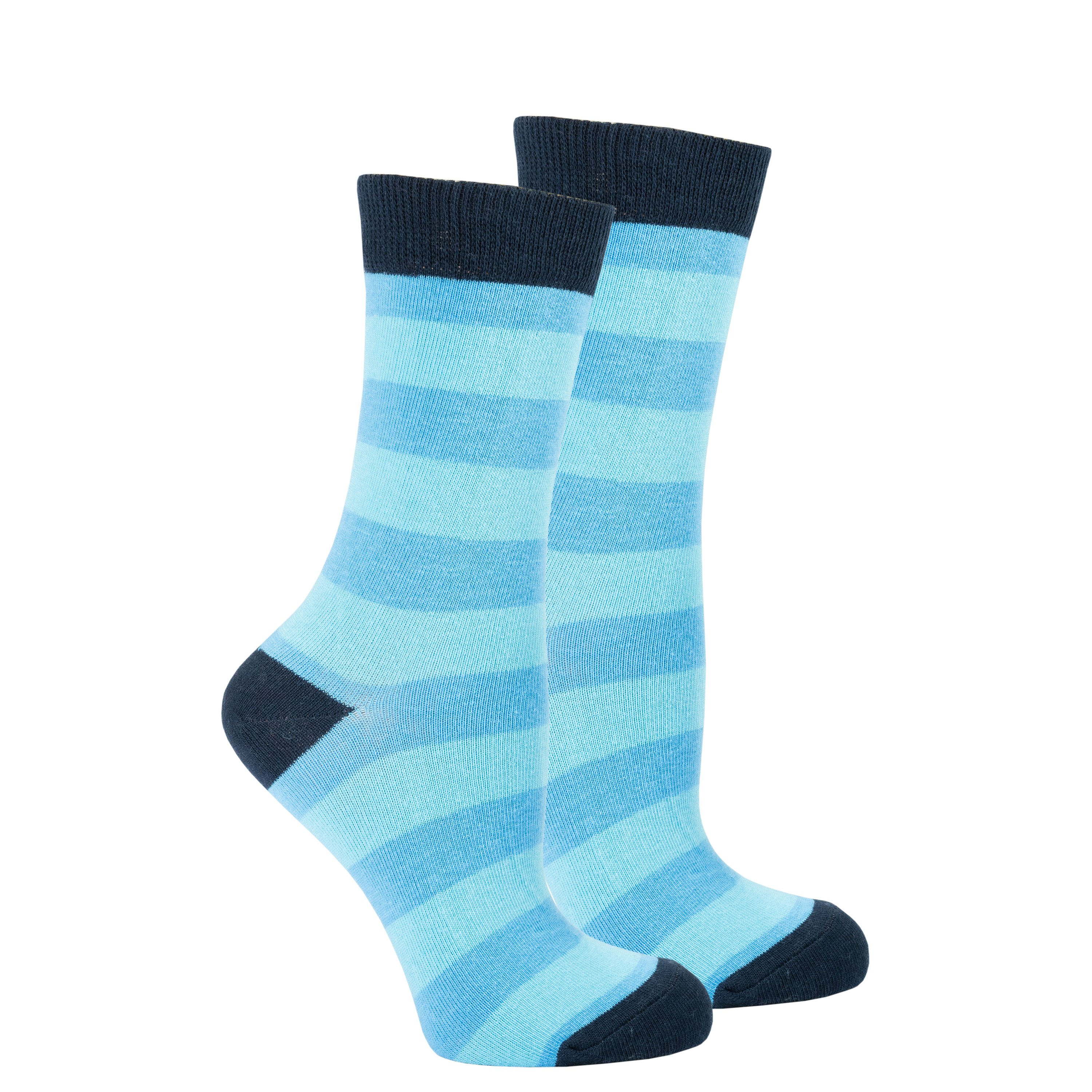 A pair of Women's Black Sky Stripe Socks featuring a vibrant striped design, made from soft Turkish cotton for comfort and style.