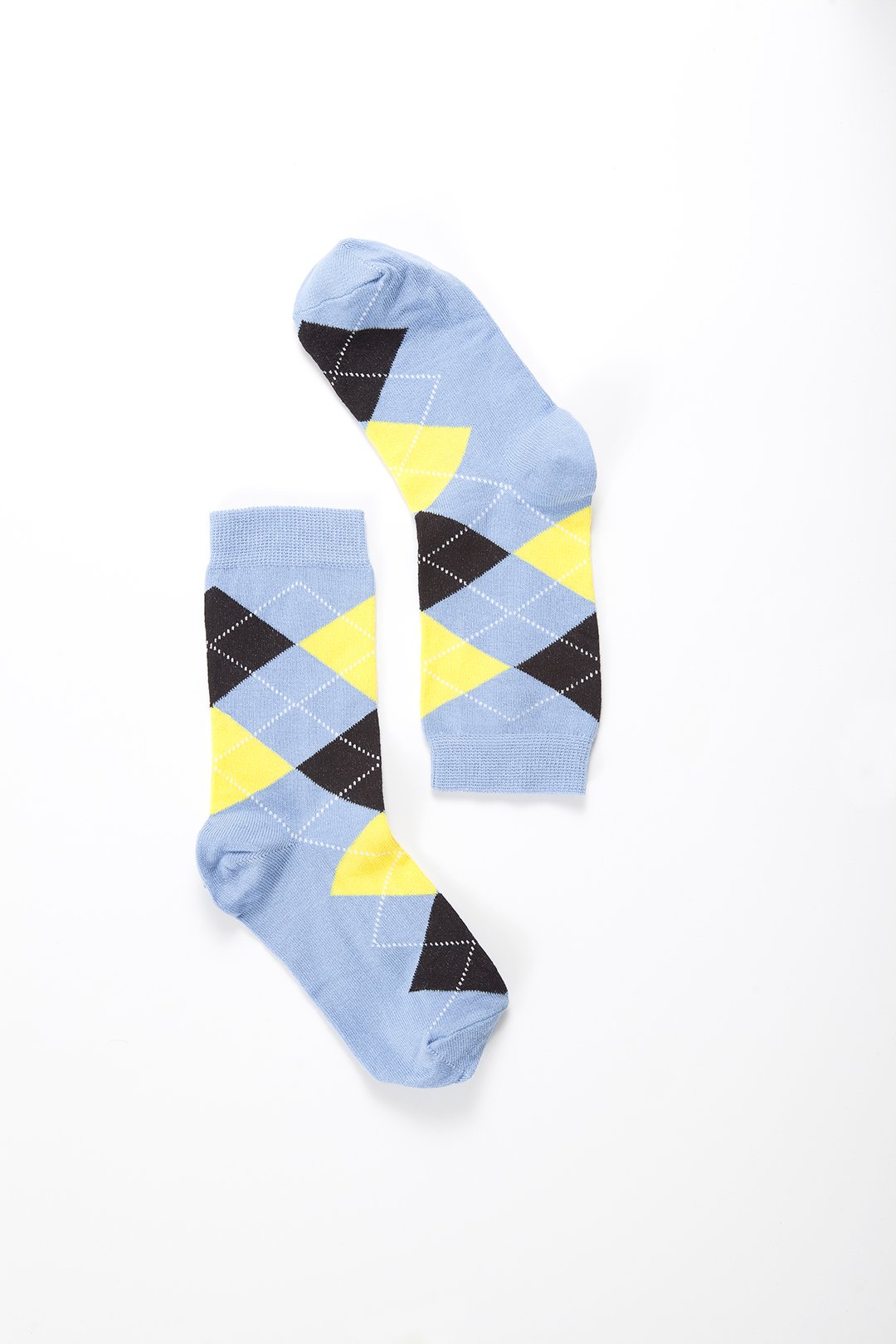 Women's Blue Sky Argyle Socks featuring a vibrant blue and multicolor argyle pattern, made from soft Turkish cotton for comfort.