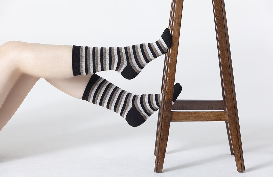 A pair of stylish Women's Charcoal Stripe Socks featuring a trendy design, made from soft Turkish cotton for comfort.