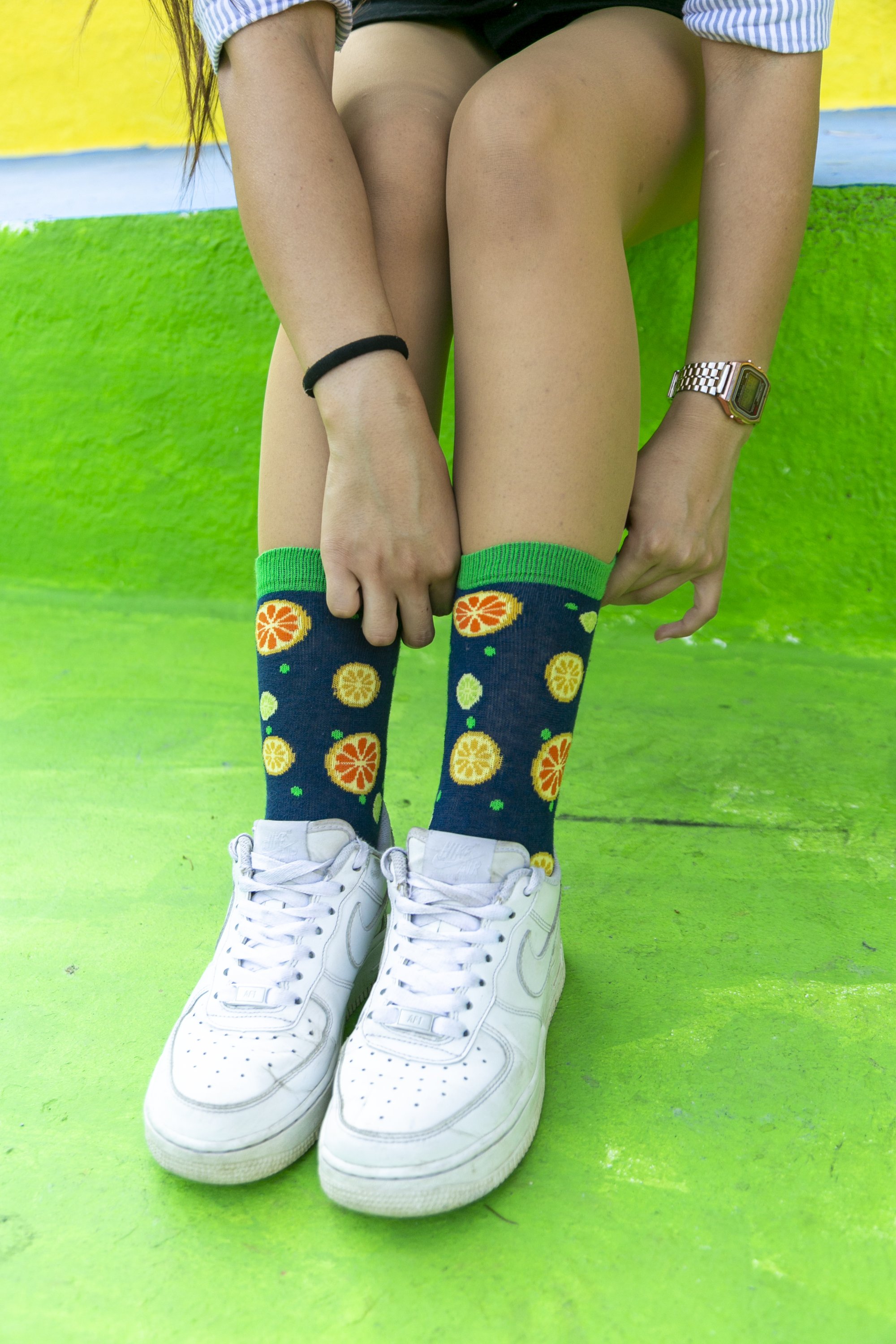 Colorful Women's Citrus Socks made from soft Turkish cotton, featuring trendy patterns and designs for a fun touch to any outfit.