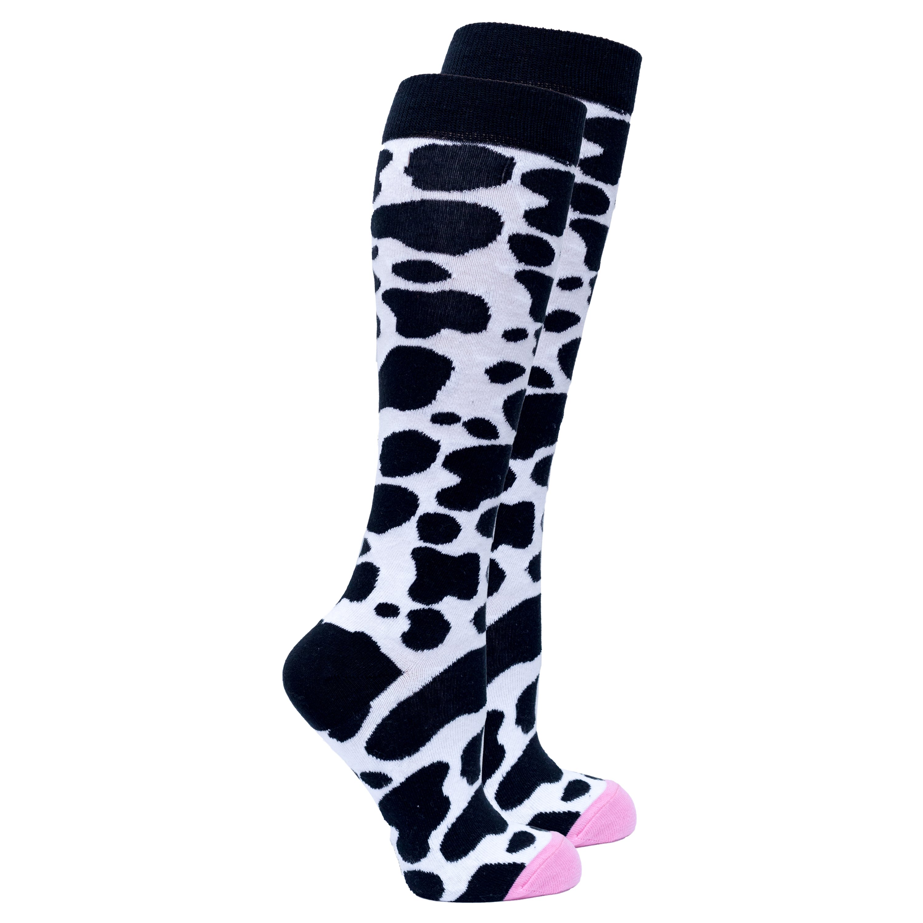 Colorful Women's Cow Knee High Socks featuring trendy patterns and soft cotton material, perfect for adding style to any outfit.