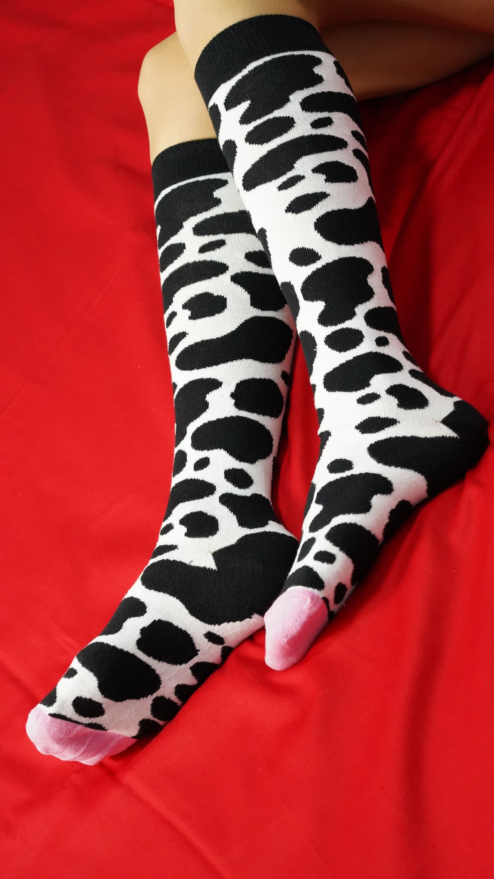 Colorful Women's Cow Knee High Socks featuring trendy patterns and soft cotton material, perfect for adding style to any outfit.