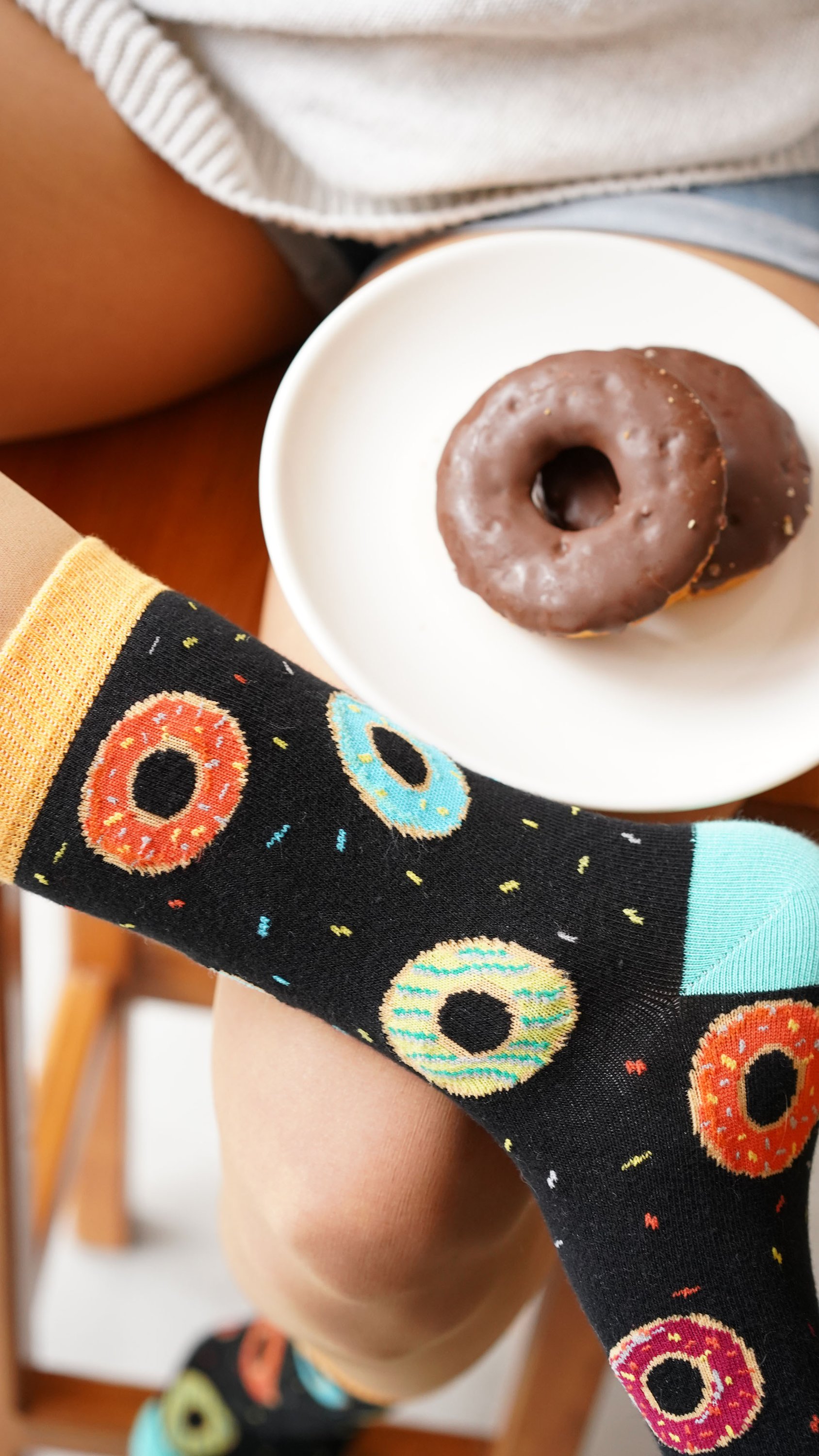 Colorful Women's Donuts Socks featuring a fun donut pattern, made from soft Turkish cotton for comfort and style.