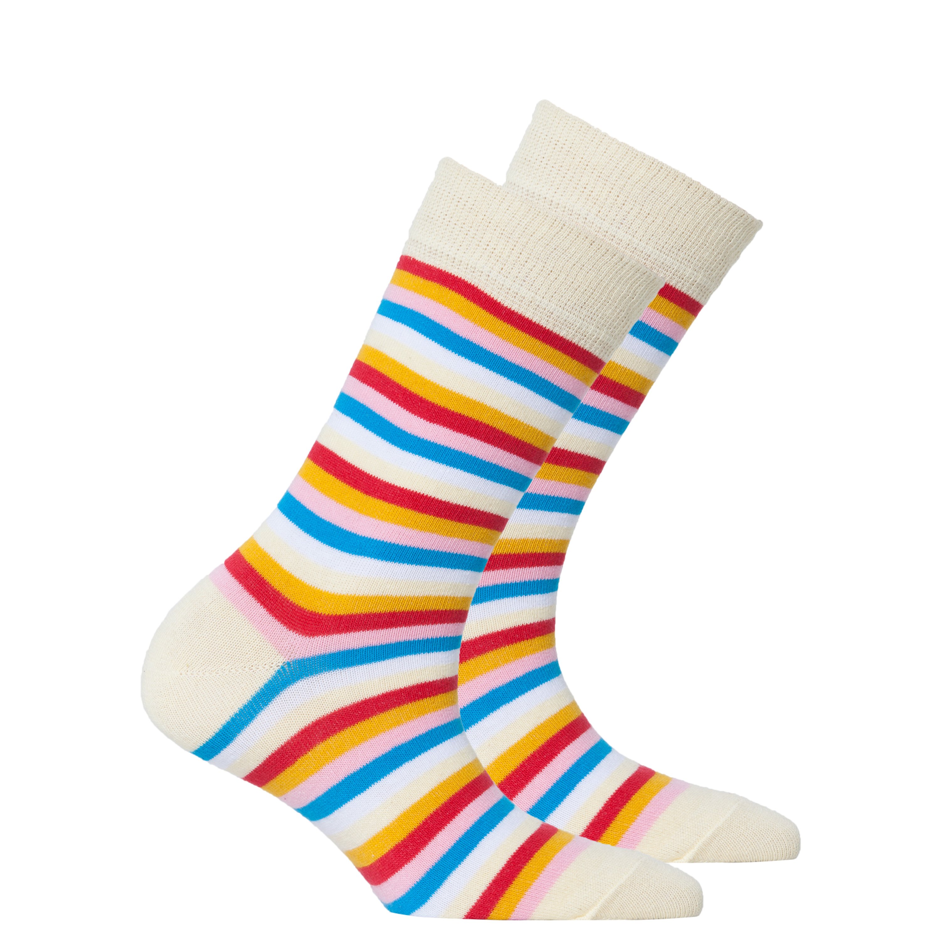 Colorful Women's Eggnog Stripe Socks made from soft cotton, featuring a trendy design perfect for adding flair to any outfit.