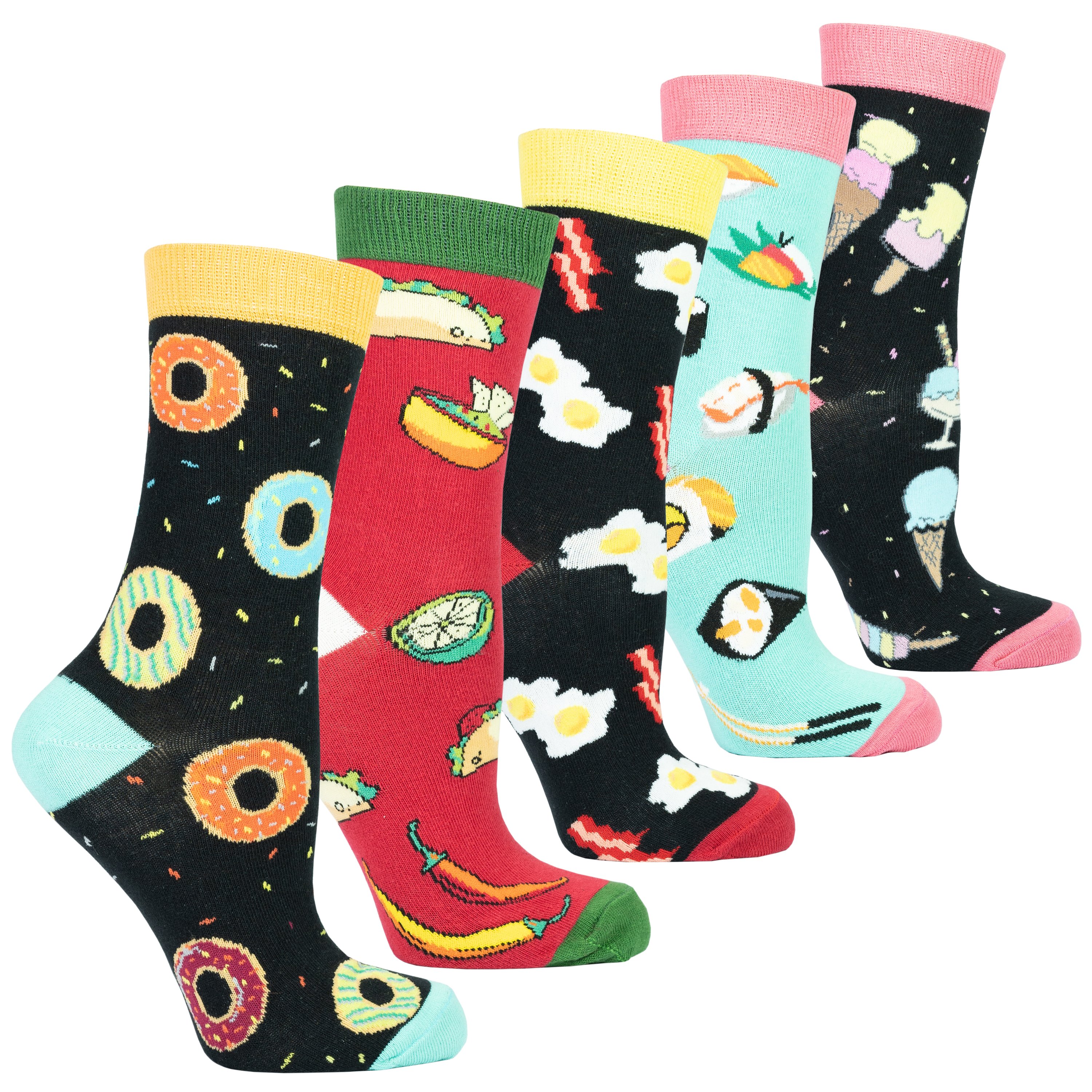 Colorful Women's Fast Food Socks Set featuring fun designs made from soft Turkish cotton for comfort and style.