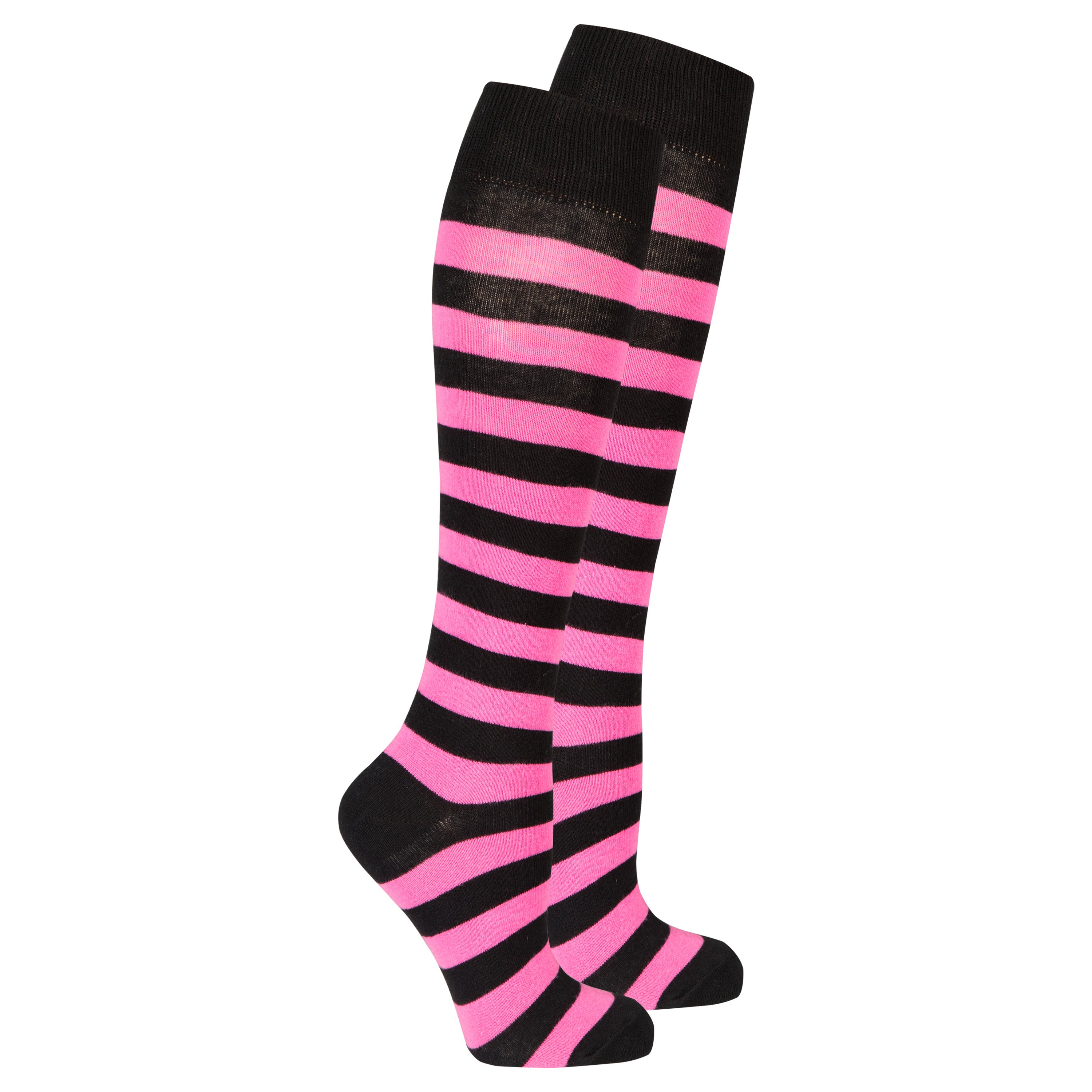 Colorful Women's Flamingo Stripe Knee High Socks featuring a vibrant design, perfect for adding a fun touch to any outfit.