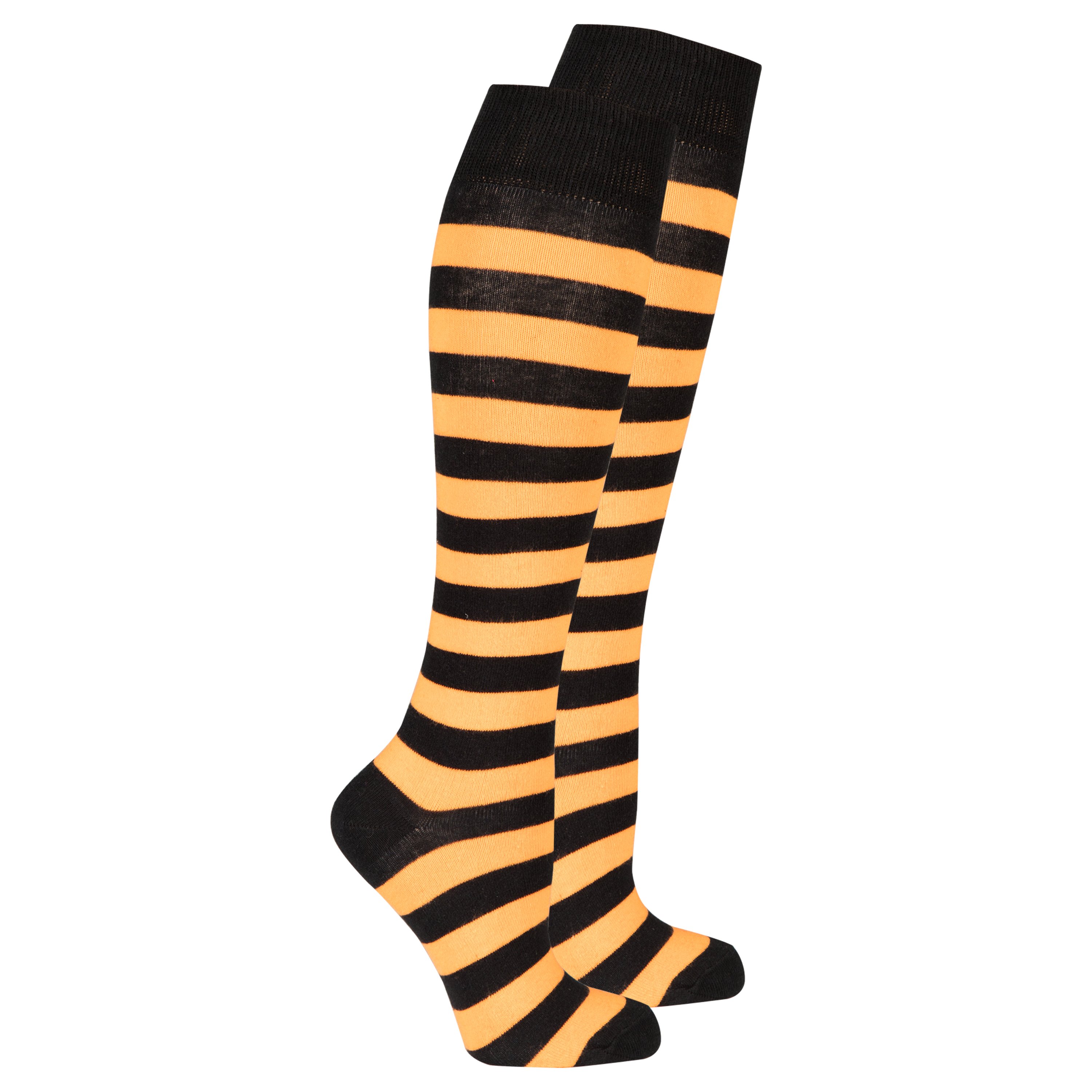 A pair of Women's Ginger Stripe Knee High Socks featuring vibrant ginger stripes, made from soft Turkish cotton for comfort and style.