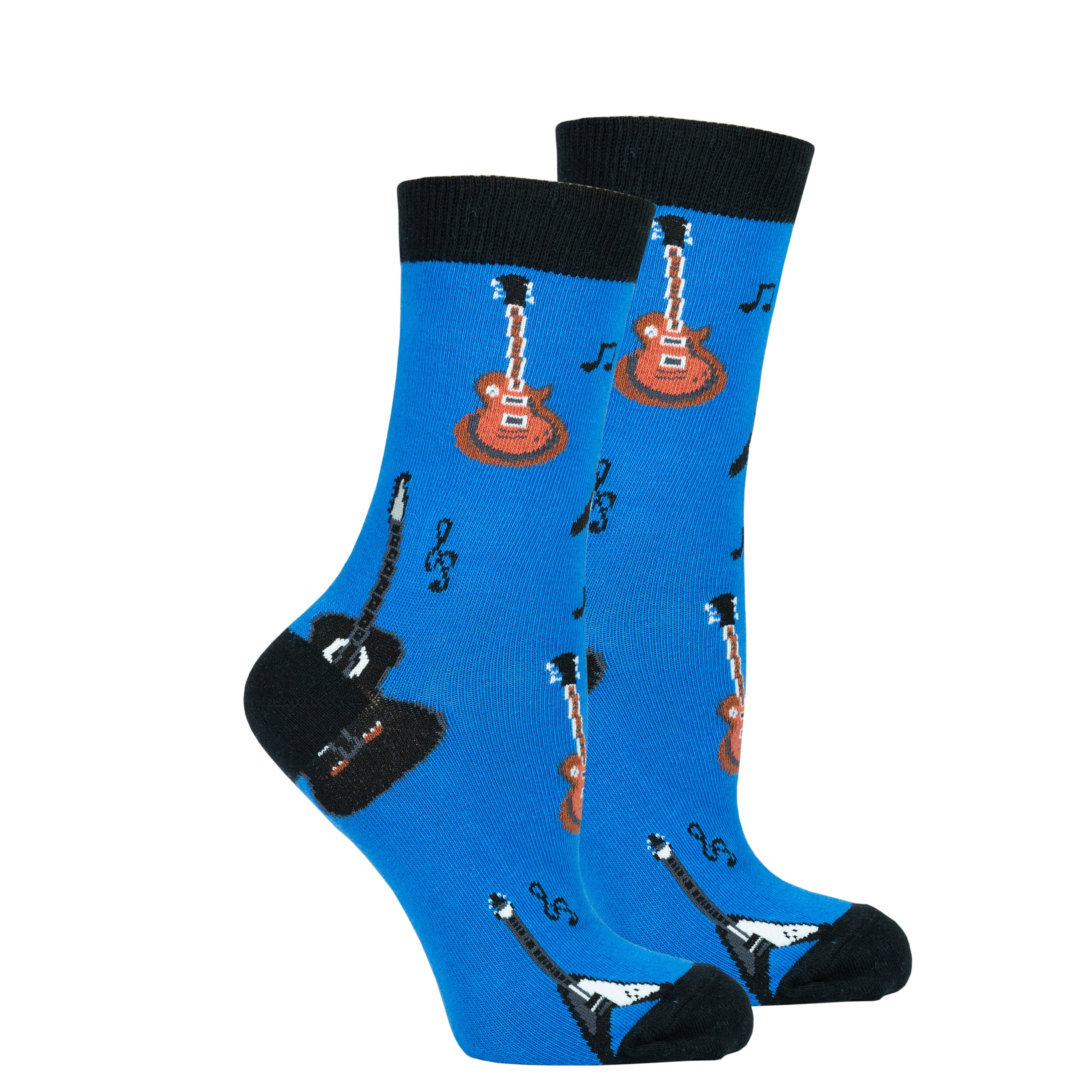 Colorful Women's Guitars Socks featuring trendy guitar designs, made from soft Turkish cotton for comfort.