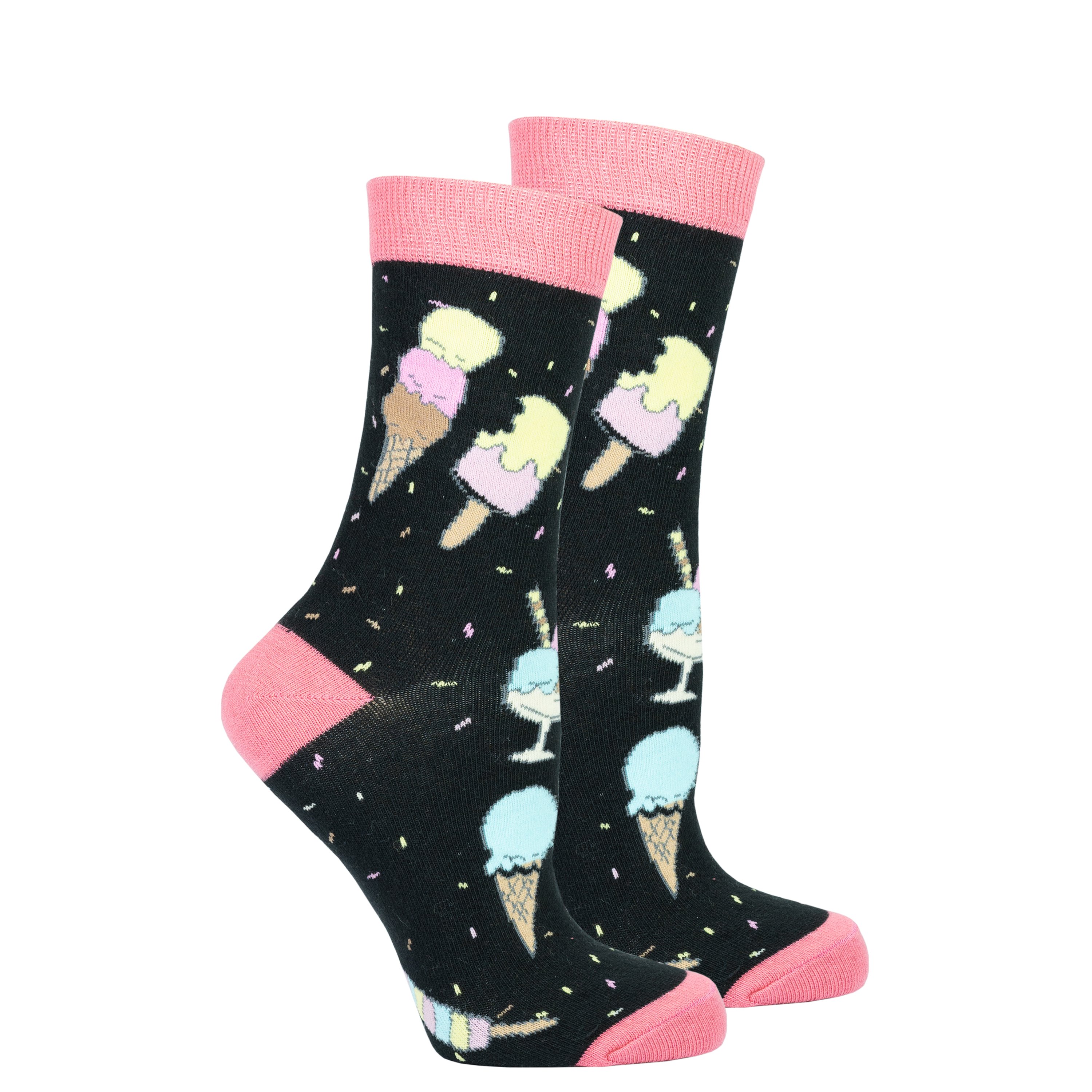 Colorful Women's Ice Cream Paradise Socks featuring fun patterns and premium cotton material, perfect for adding style to any outfit.