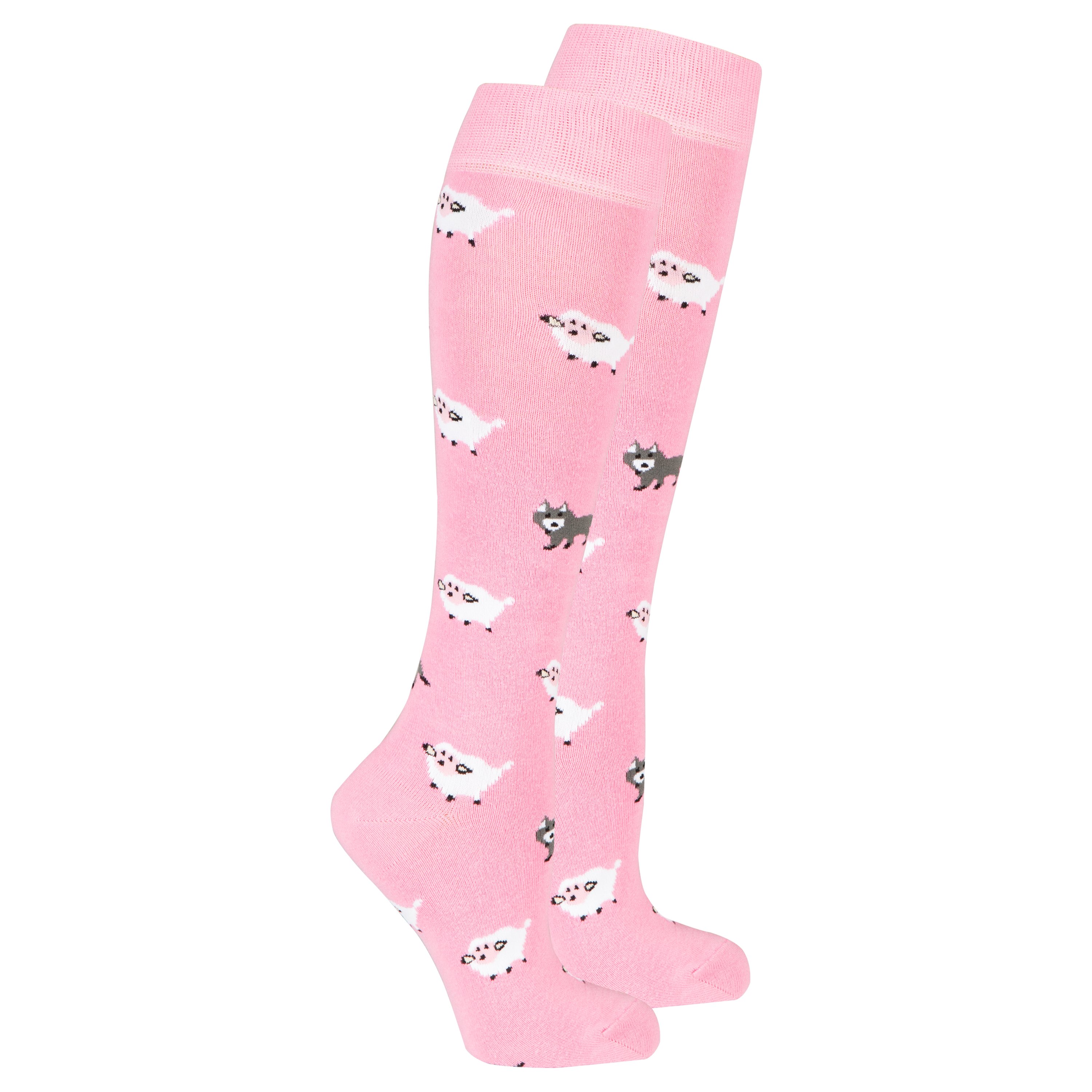 A pair of colorful Women's Lamb Knee High Socks featuring trendy patterns and made from soft Turkish cotton.