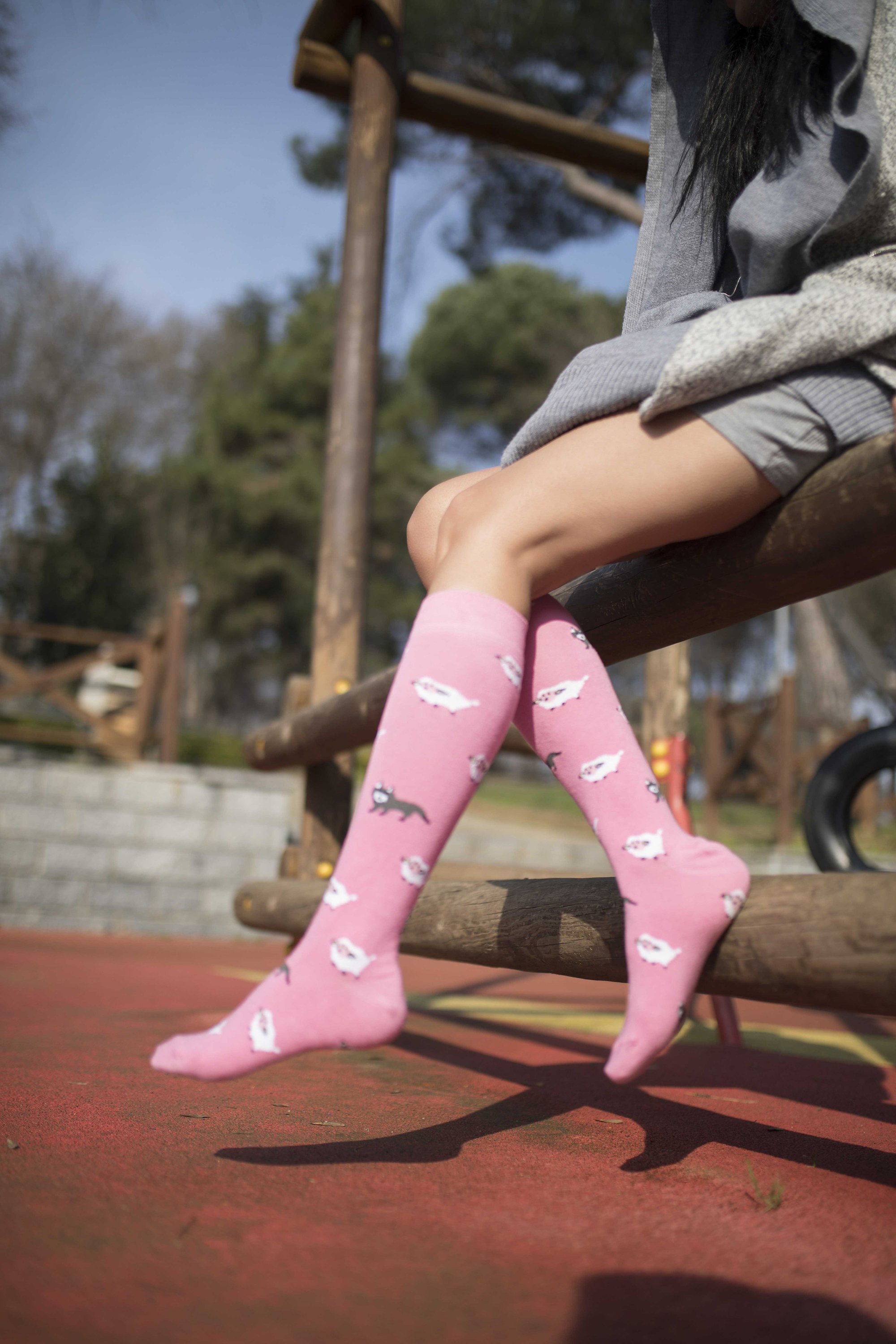 A pair of colorful Women's Lamb Knee High Socks featuring trendy patterns and made from soft Turkish cotton.