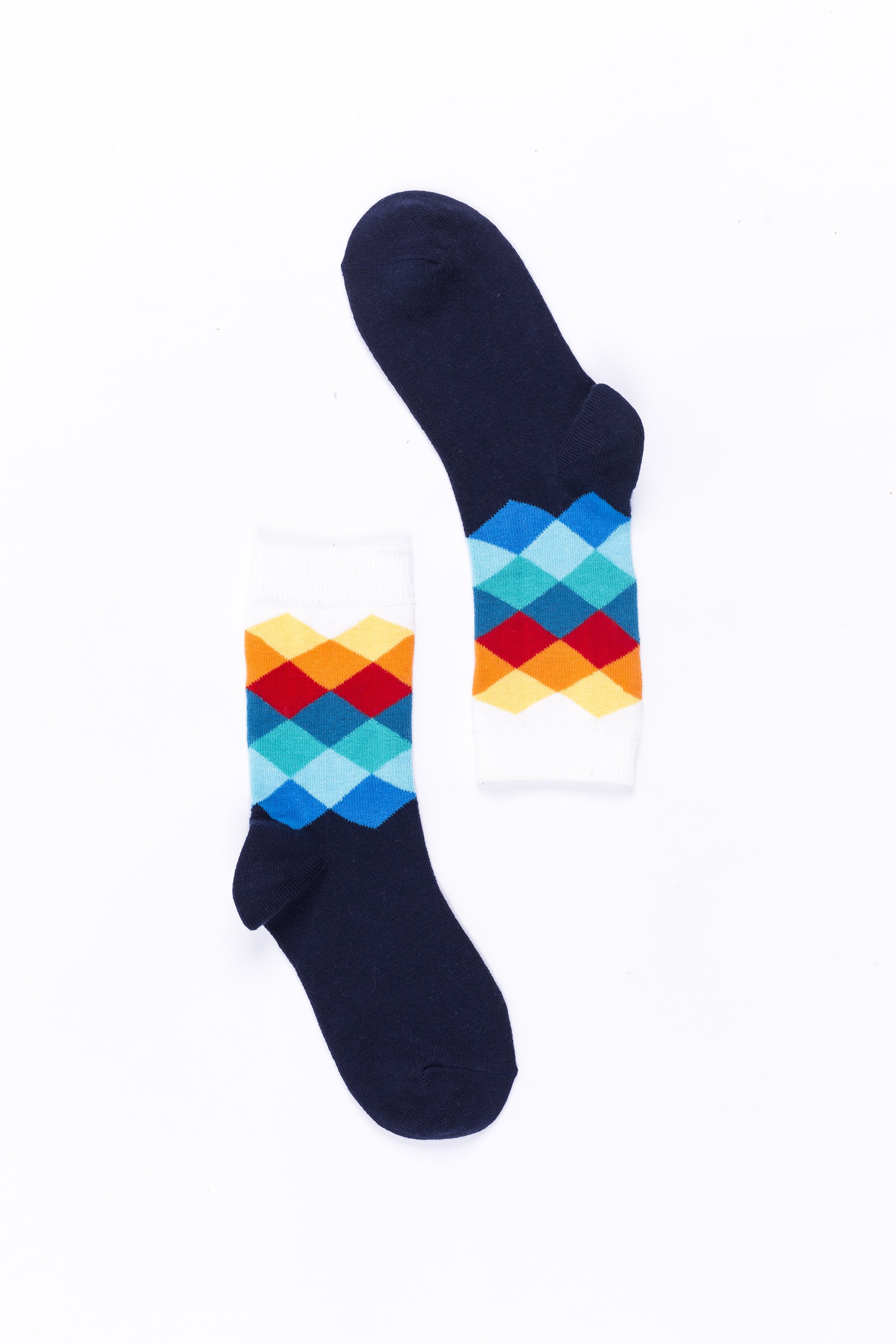 A pair of Women's Marine Diamond Socks featuring colorful patterns and soft cotton material, perfect for stylish comfort.