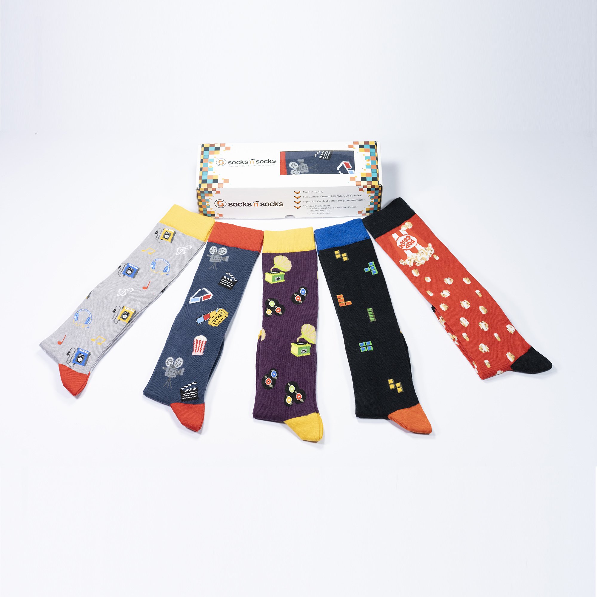 A vibrant set of Women's More Fun Knee High Socks featuring colorful patterns and designs, perfect for adding style to any outfit.