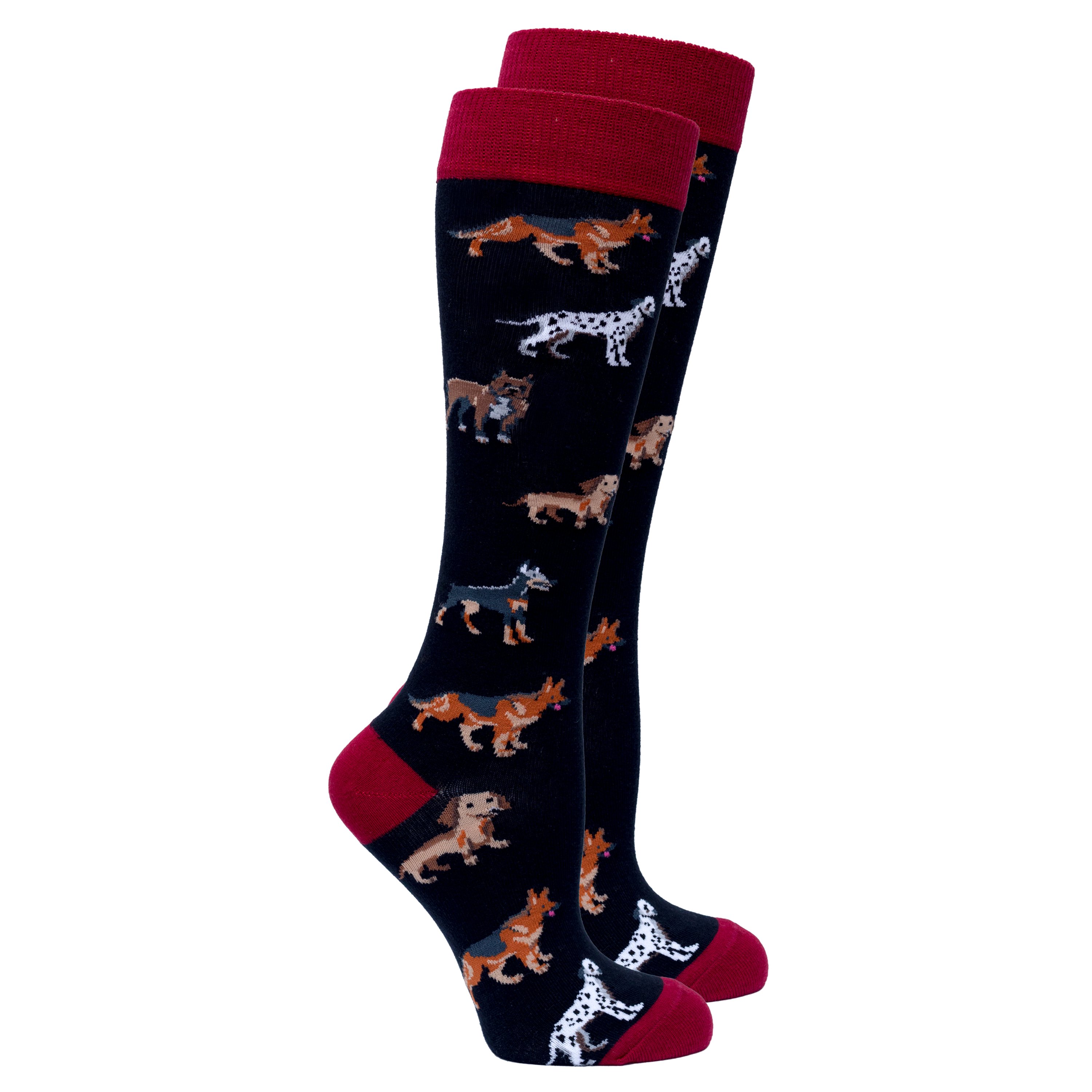 Colorful Women's Multi Dogs Knee High Socks featuring fun dog patterns, made from soft Turkish cotton for comfort and style.